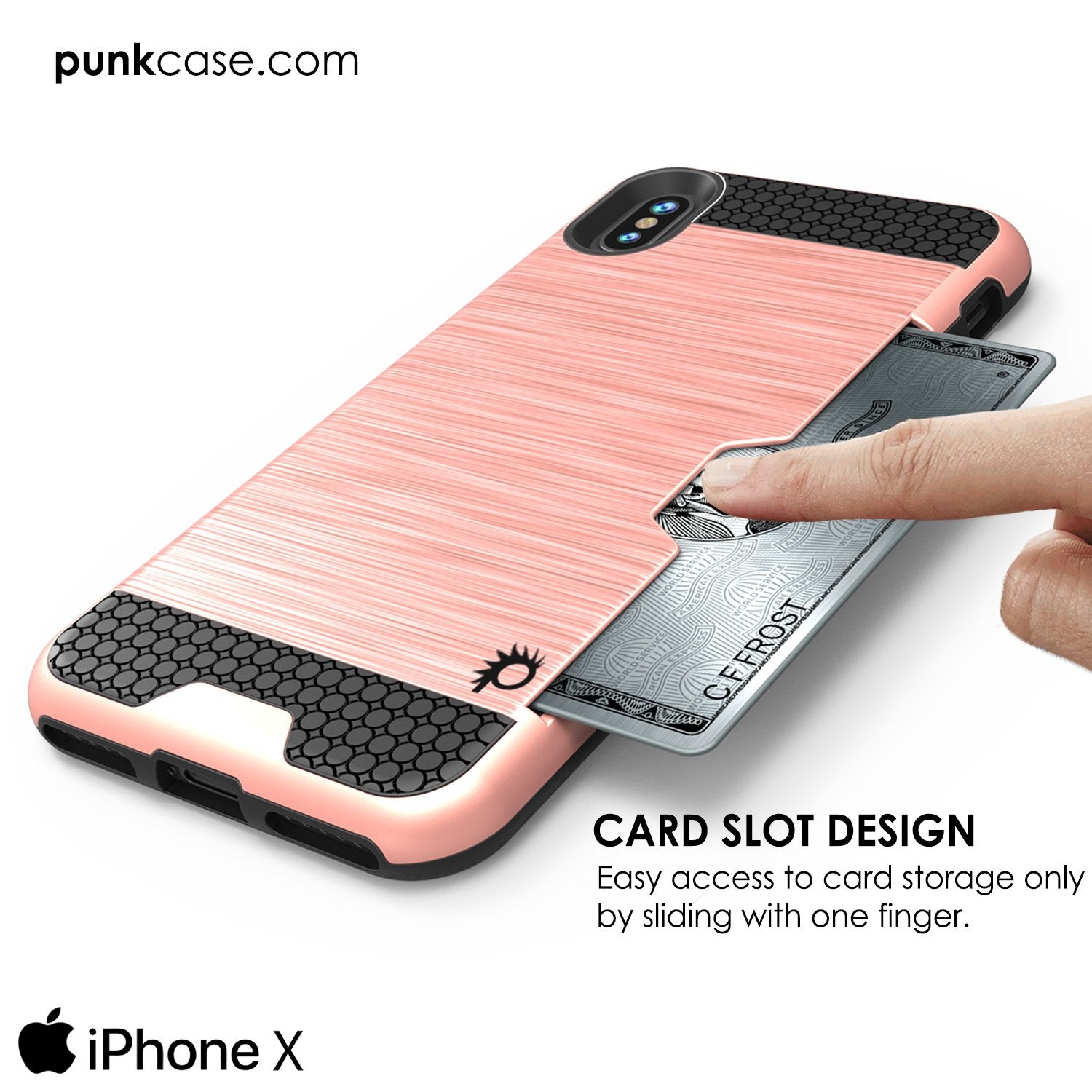 iPhone X Case, PUNKcase [SLOT Series] Slim Fit Dual-Layer Armor Cover [Rose Gold]