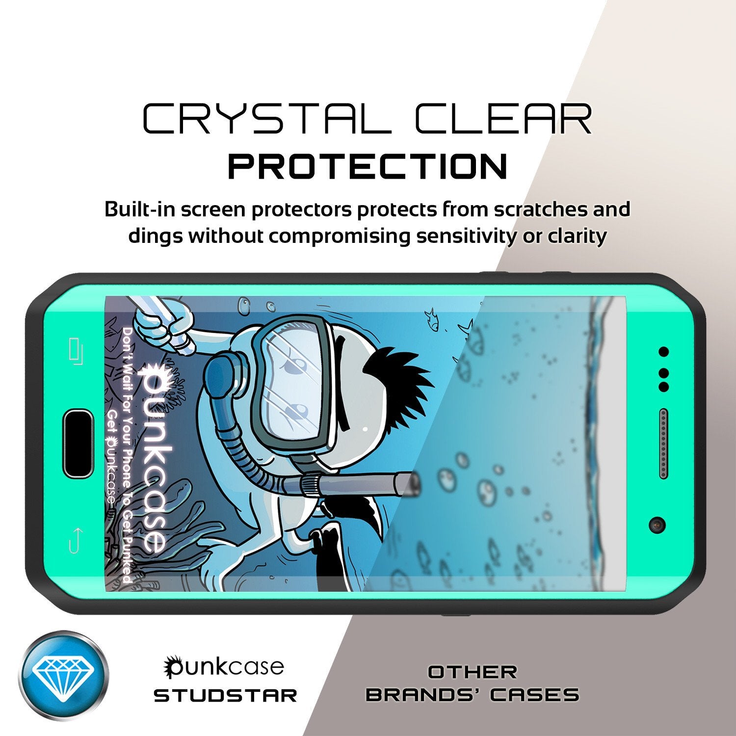 Galaxy S7 EDGE Waterproof Case PunkCase StudStar Teal Thin 6.6ft Underwater IP68 Shock/Snow Proof