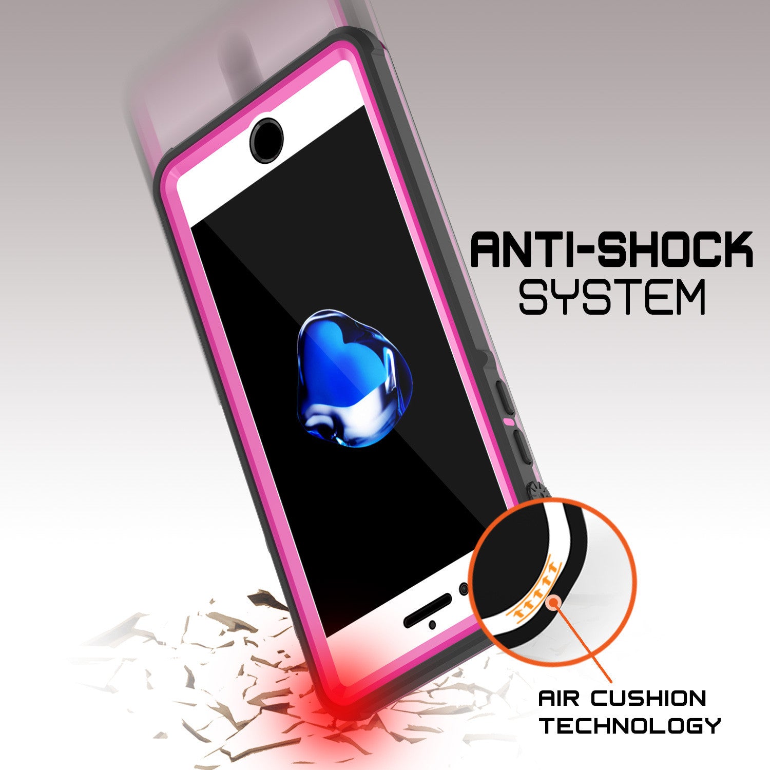 PUNKCASE - Crystal Series Waterproof Case for Apple IPhone 7+ Plus | Pink