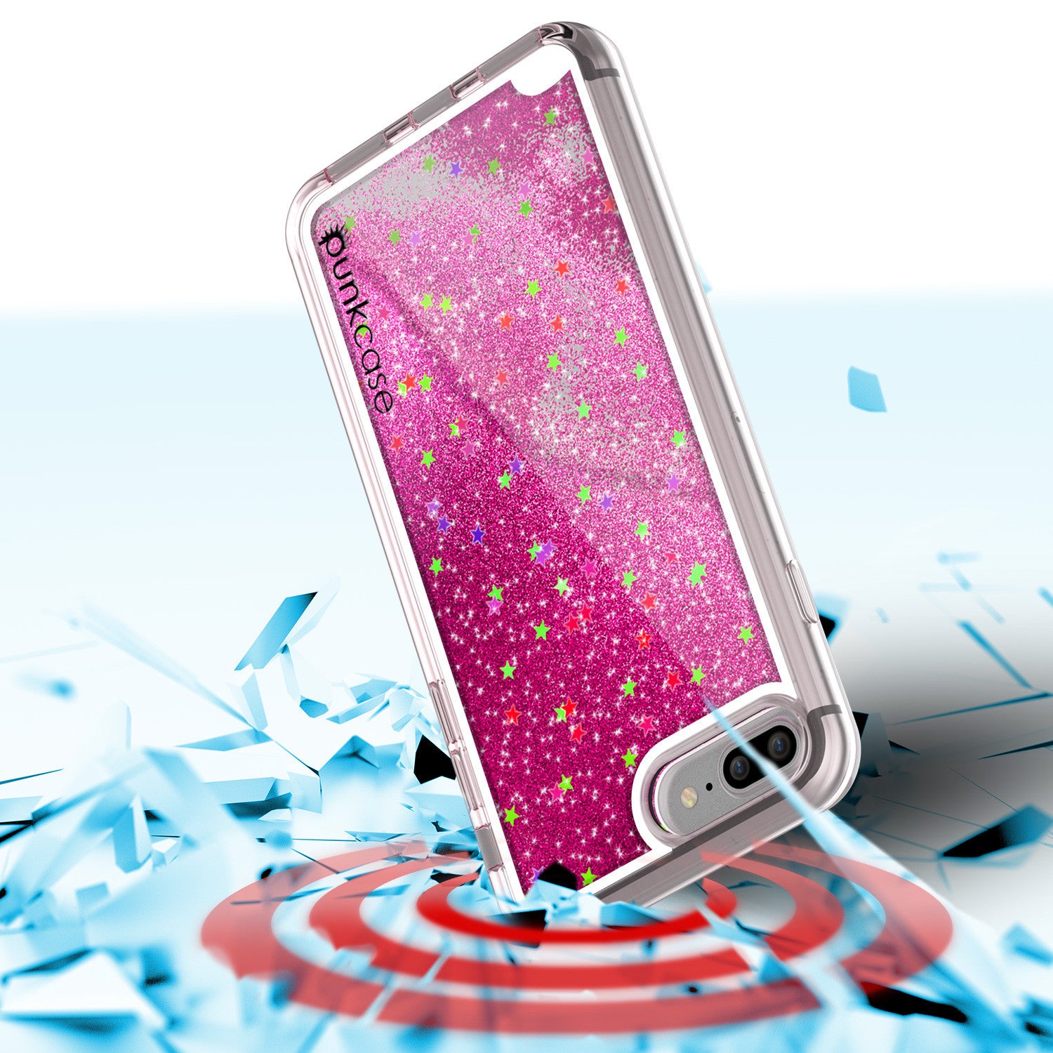 iPhone 7 Plus Case, PunkCase LIQUID Pink Series, Protective Dual Layer Floating Glitter Cover
