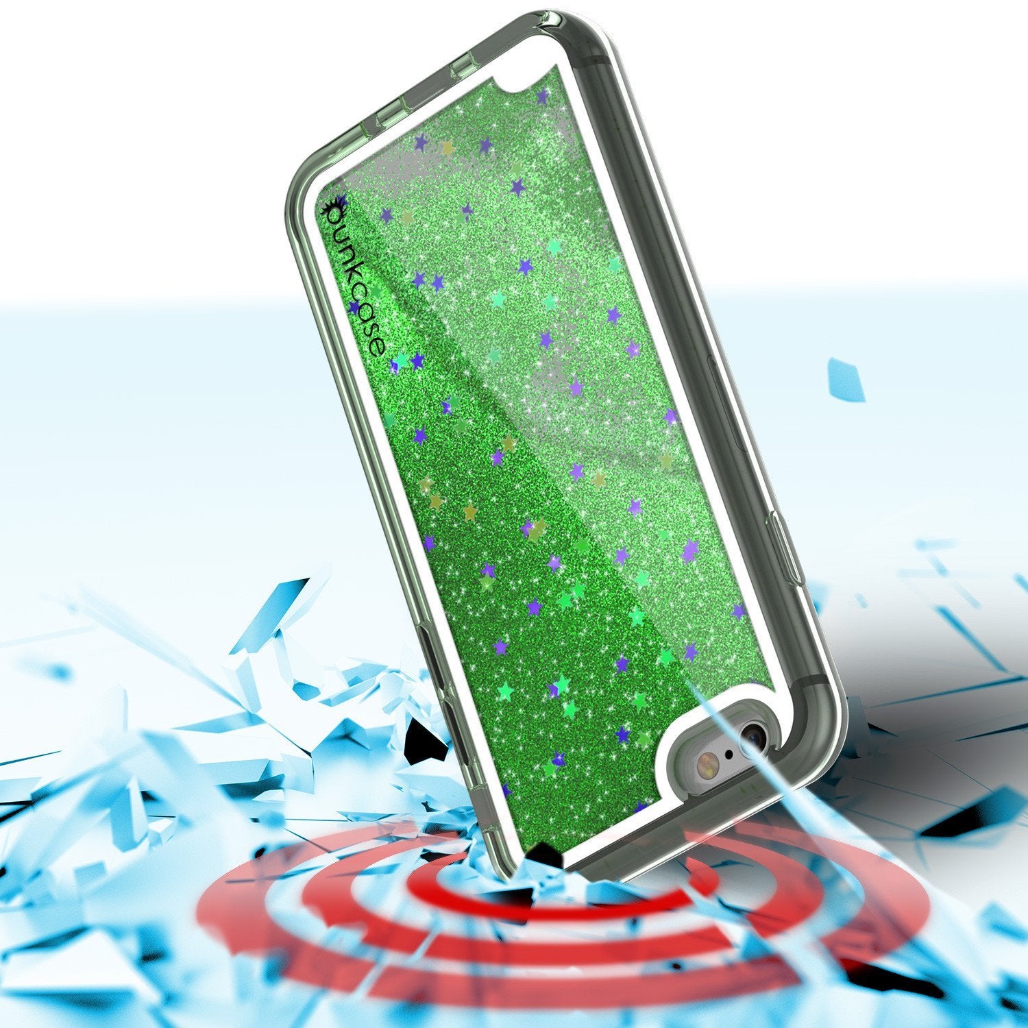 iPhone 8 Case, PunkCase LIQUID Green Series, Protective Dual Layer Floating Glitter Cover