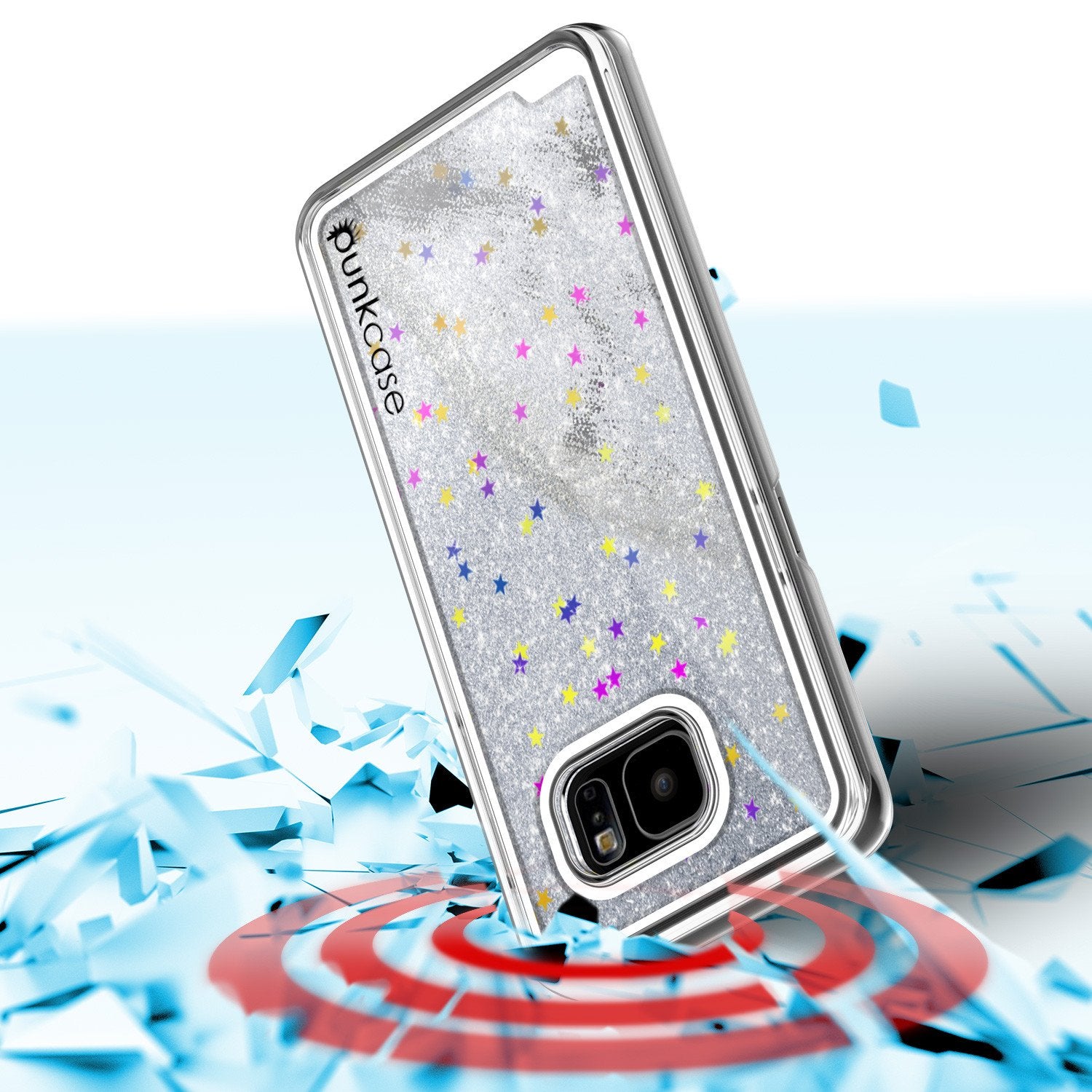 S7 Edge Case, Punkcase [Liquid Silver Series] Protective Dual Layer Floating Glitter Cover with lots of Bling & Sparkle + PunkShield Screen Protector