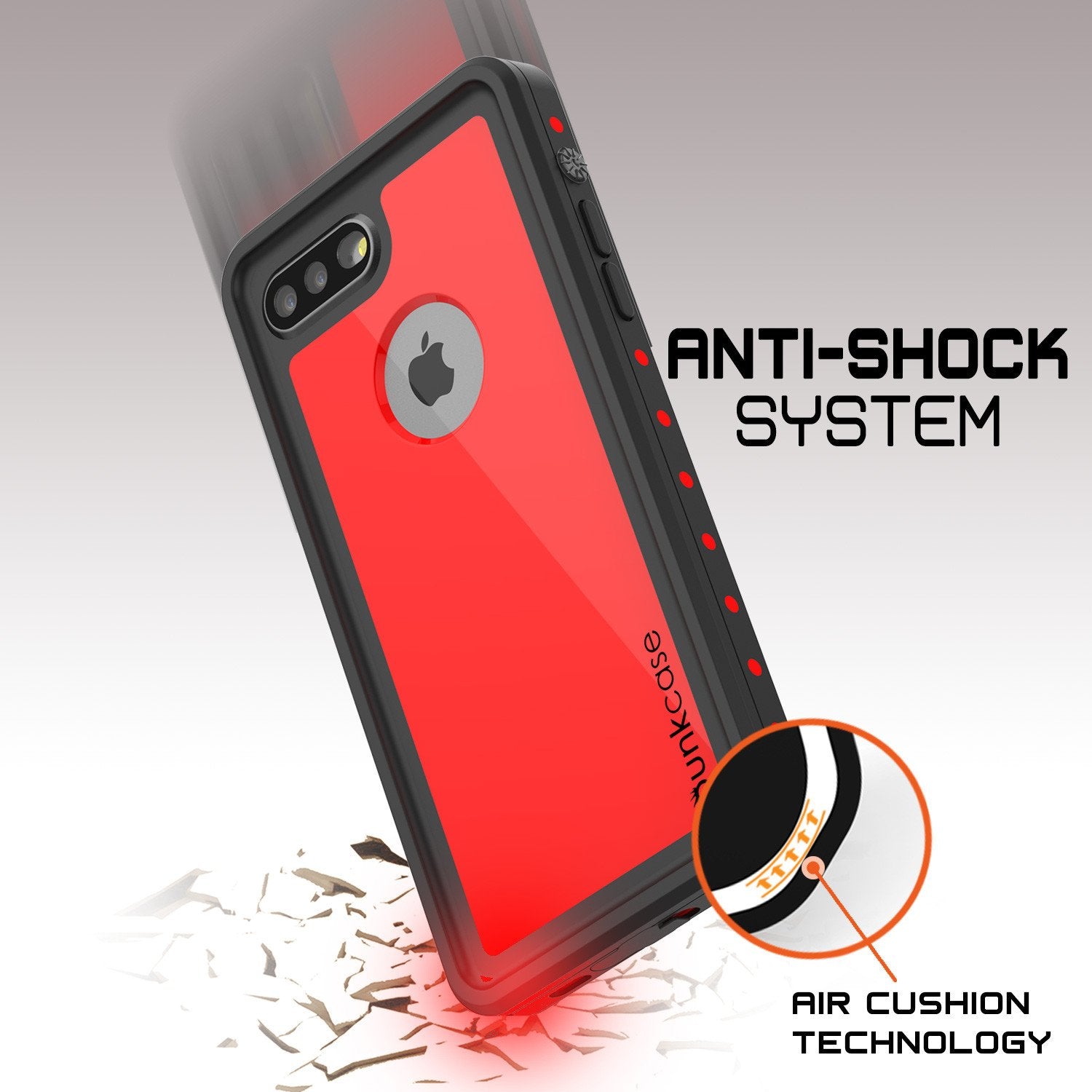 iPhone 7+ Plus Waterproof IP68 Case, Punkcase [Red] [StudStar Series] [Slim Fit] [Dirtproof]