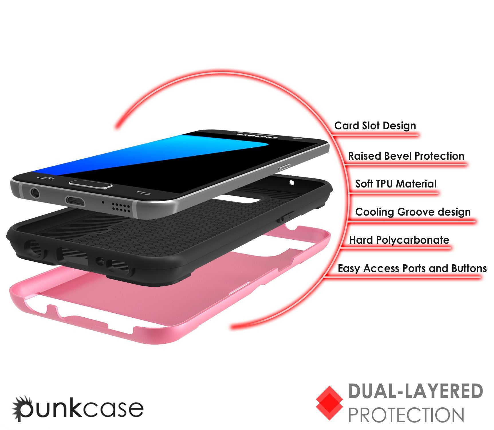PUNKCASE - Slot Series Slim Armor Soft Case for Samsung S7 Edge | Pink