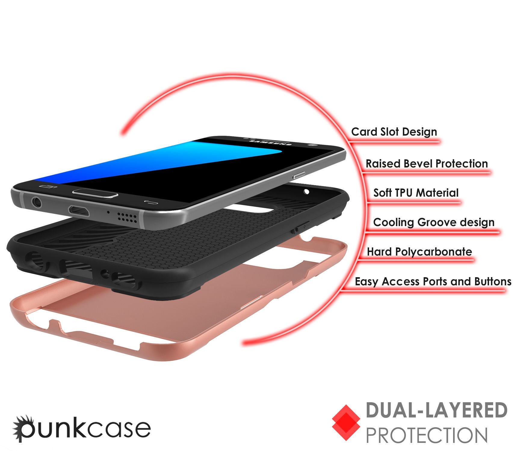 PUNKCASE - Slot Series Slim Armor Soft Case for Samsung S7 Edge | Rose