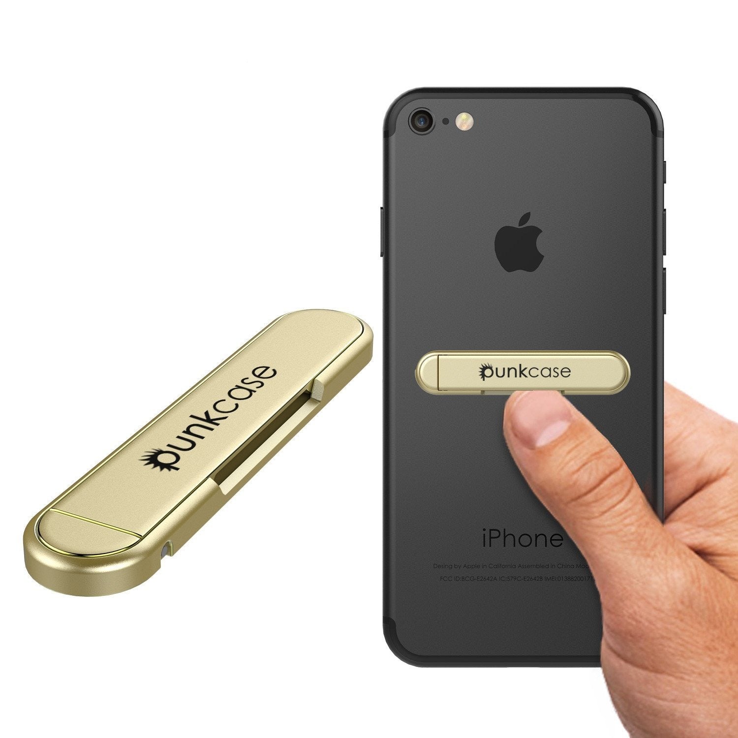 PUNKCASE FlickStick Universal Cell Phone Kickstand for all Mobile Phones & Cases with Flat Backs, One Finger Operation (Gold)