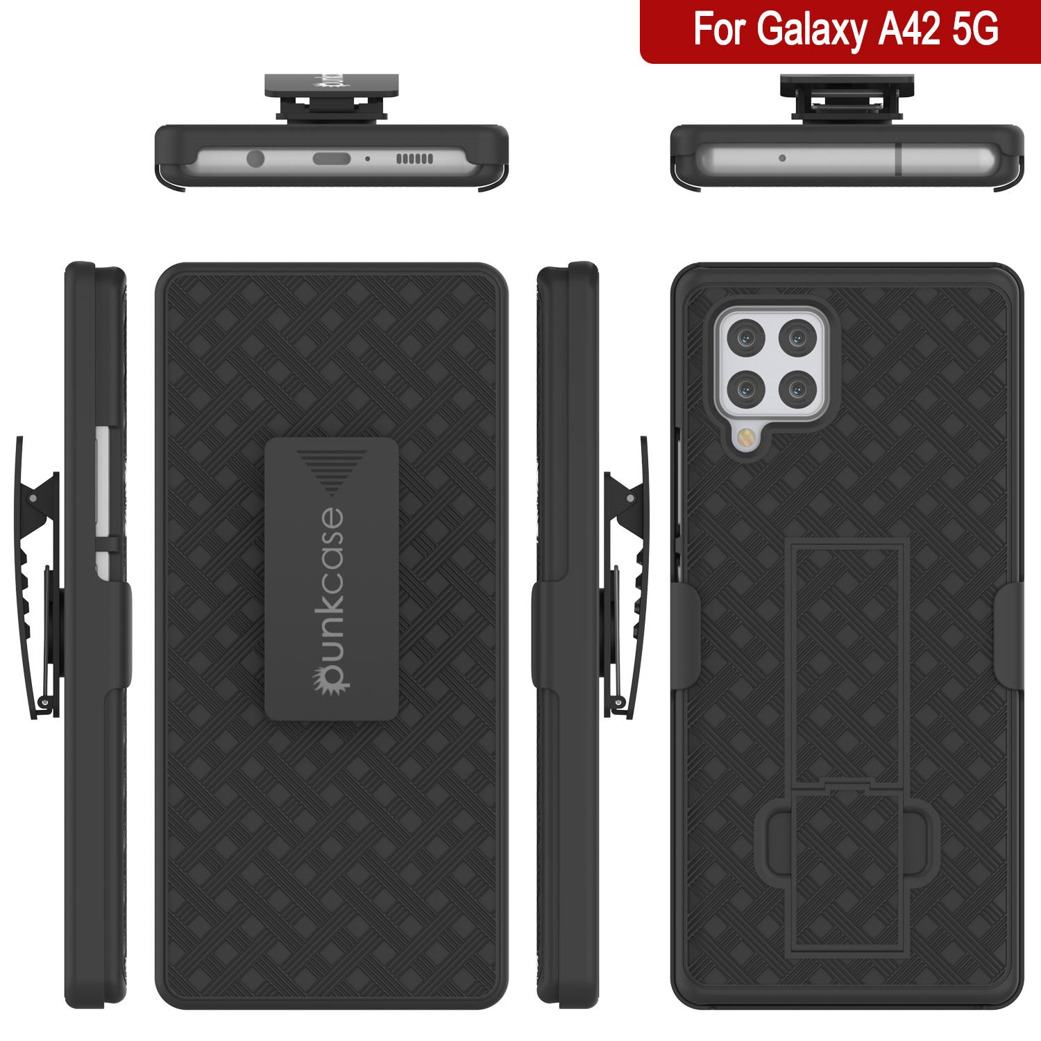 Punkcase Galaxy A42 5G Case With Screen Protector, Holster Belt Clip [Black]