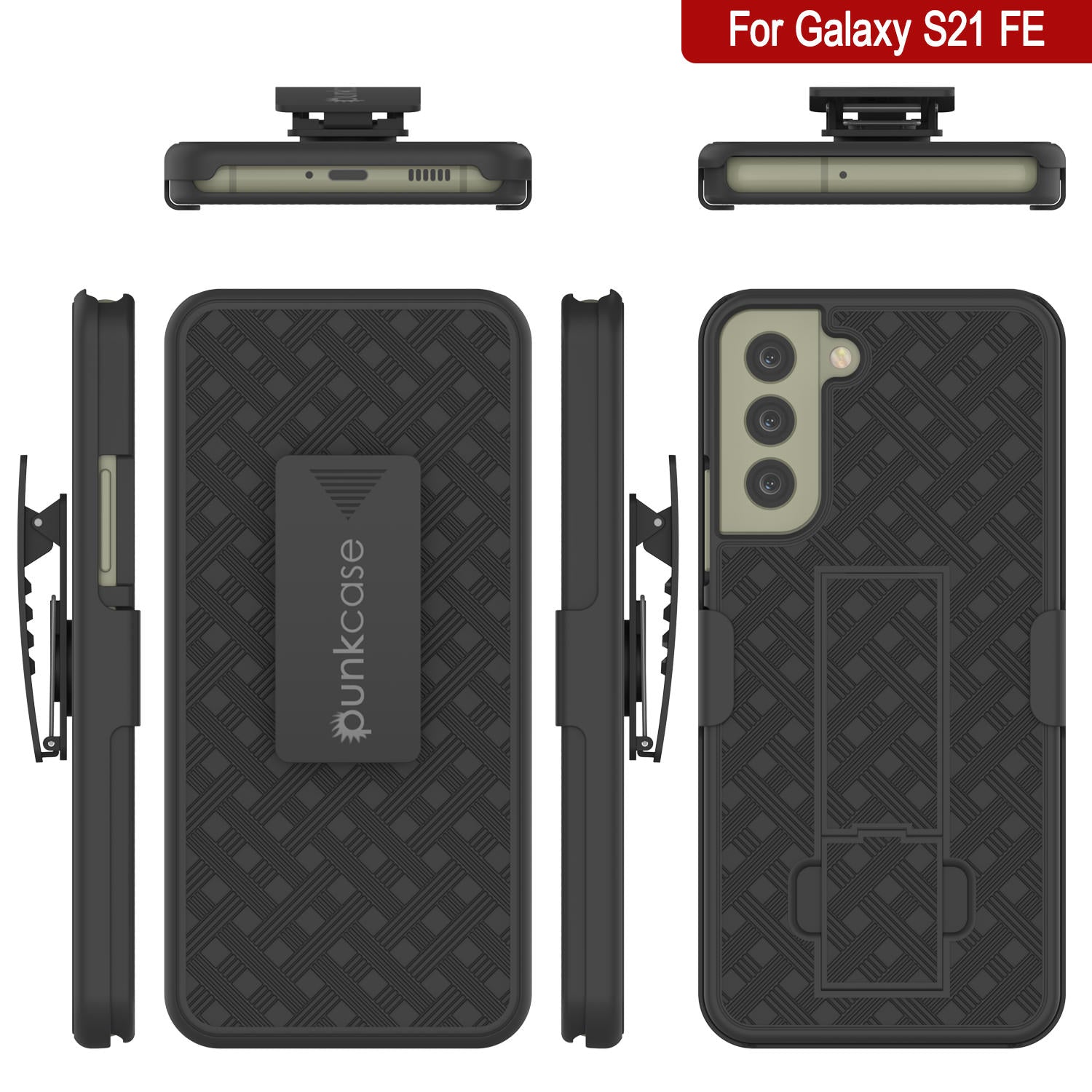 Punkcase Galaxy S21 FE Case With Screen Protector, Holster Belt Clip [Black]