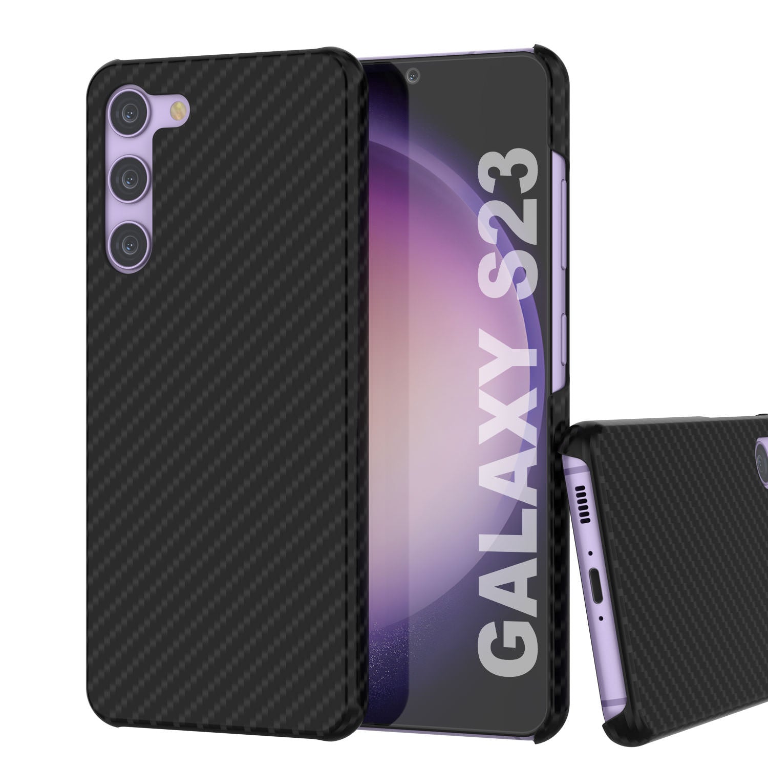 Galaxy S23 Case, Punkcase CarbonShield, Heavy Duty & Ultra Thin 2 Piece Dual Layer PU Leather Black Cover (Carbon Fiber Style)
