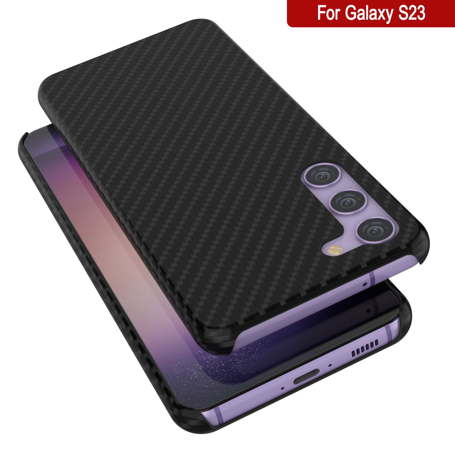 Galaxy S23 Case, Punkcase CarbonShield, Heavy Duty & Ultra Thin 2 Piece Dual Layer PU Leather Black Cover (Carbon Fiber Style)