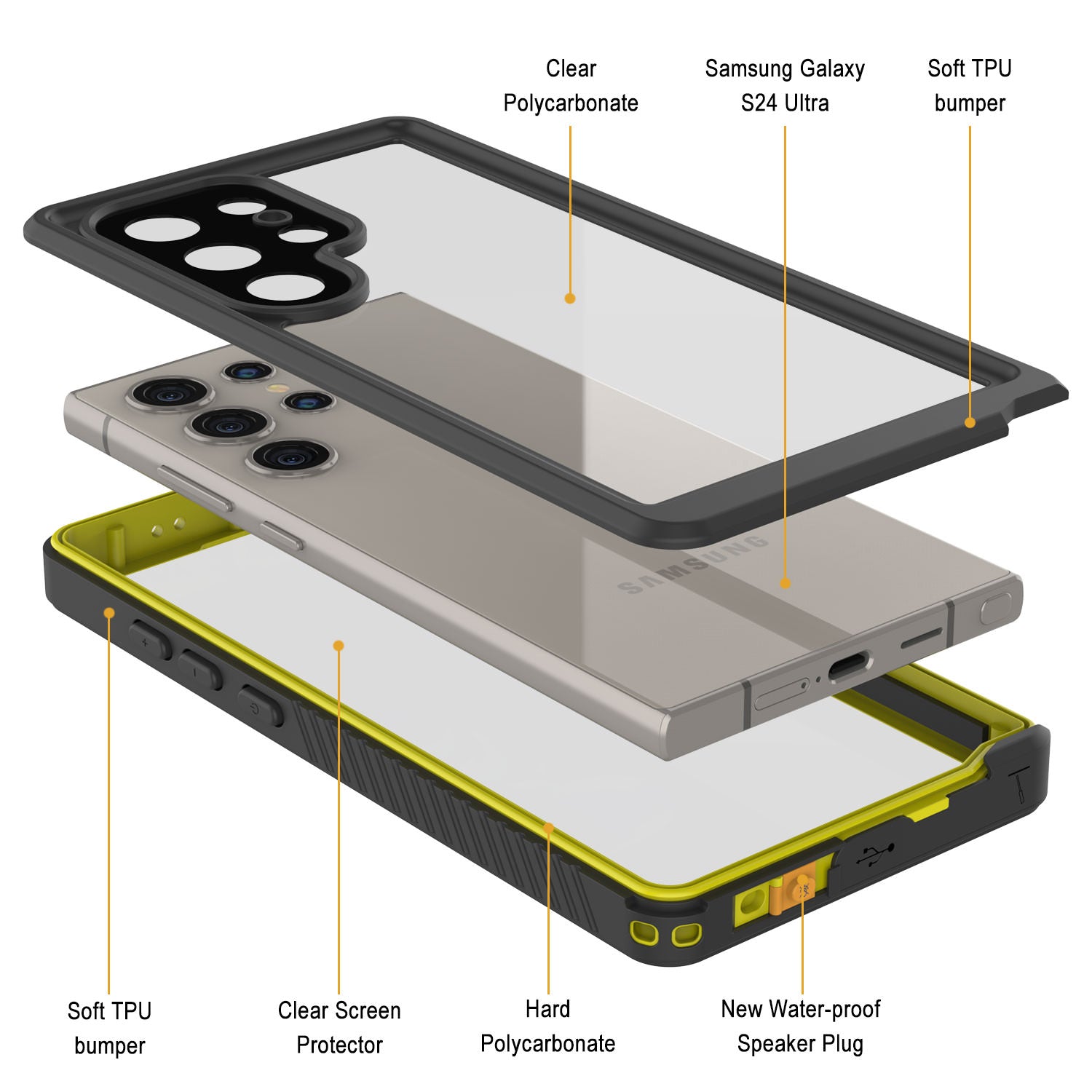 Galaxy S24 Ultra Water/ Shockproof [Extreme Series] With Screen Protector Case [Yellow]