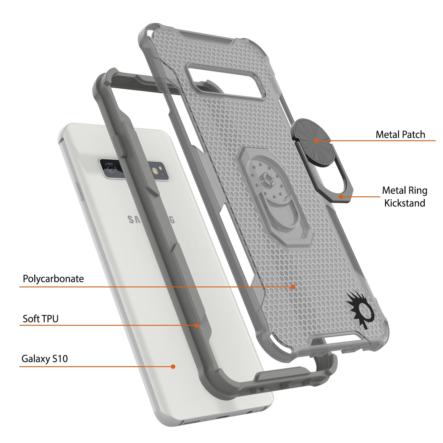 Punkcase Galaxy S10 Case [Magnetix 2.0 Series] Clear Protective TPU Cover W/Kickstand [Grey]