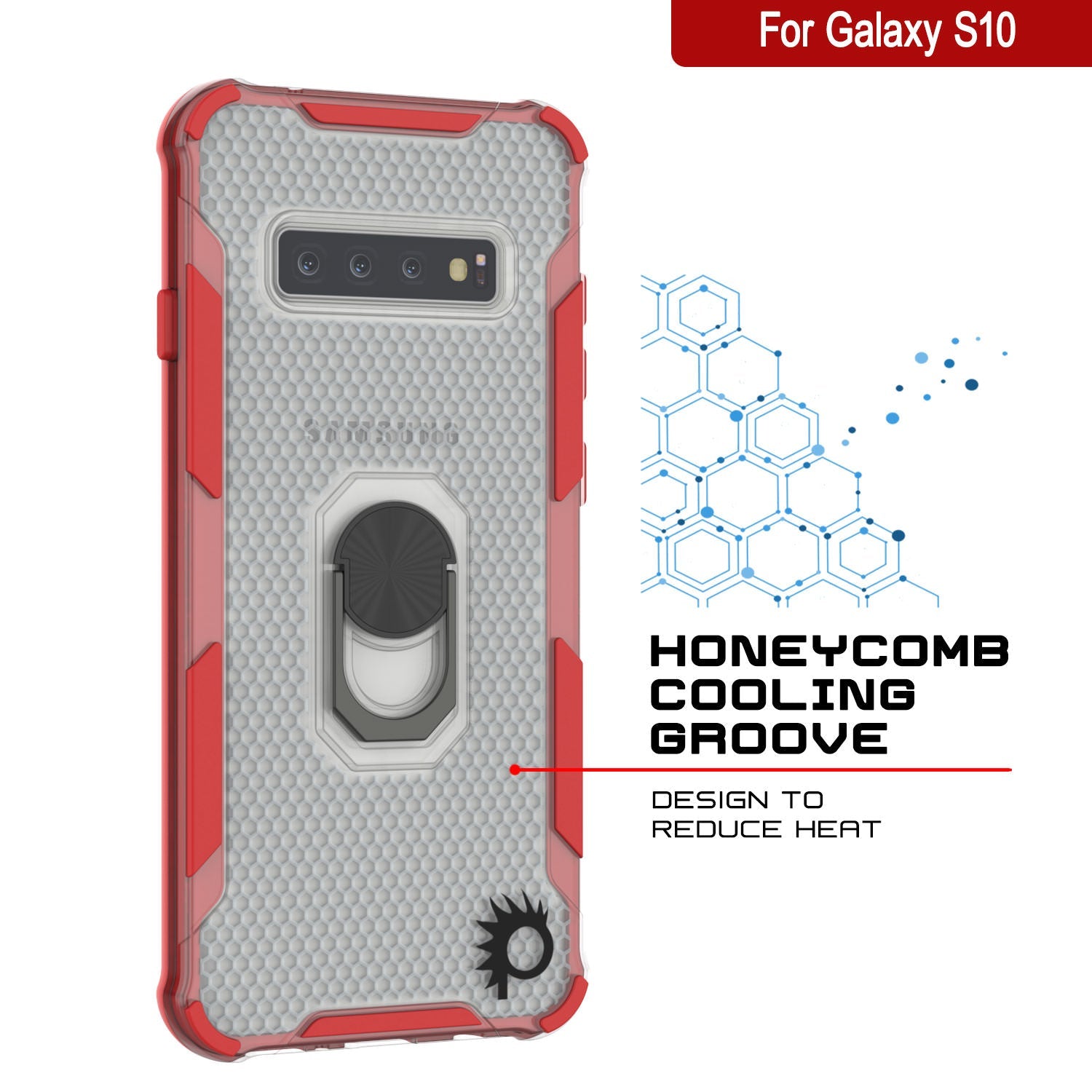 Punkcase Galaxy S10 Case [Magnetix 2.0 Series] Clear Protective TPU Cover W/Kickstand [Red]