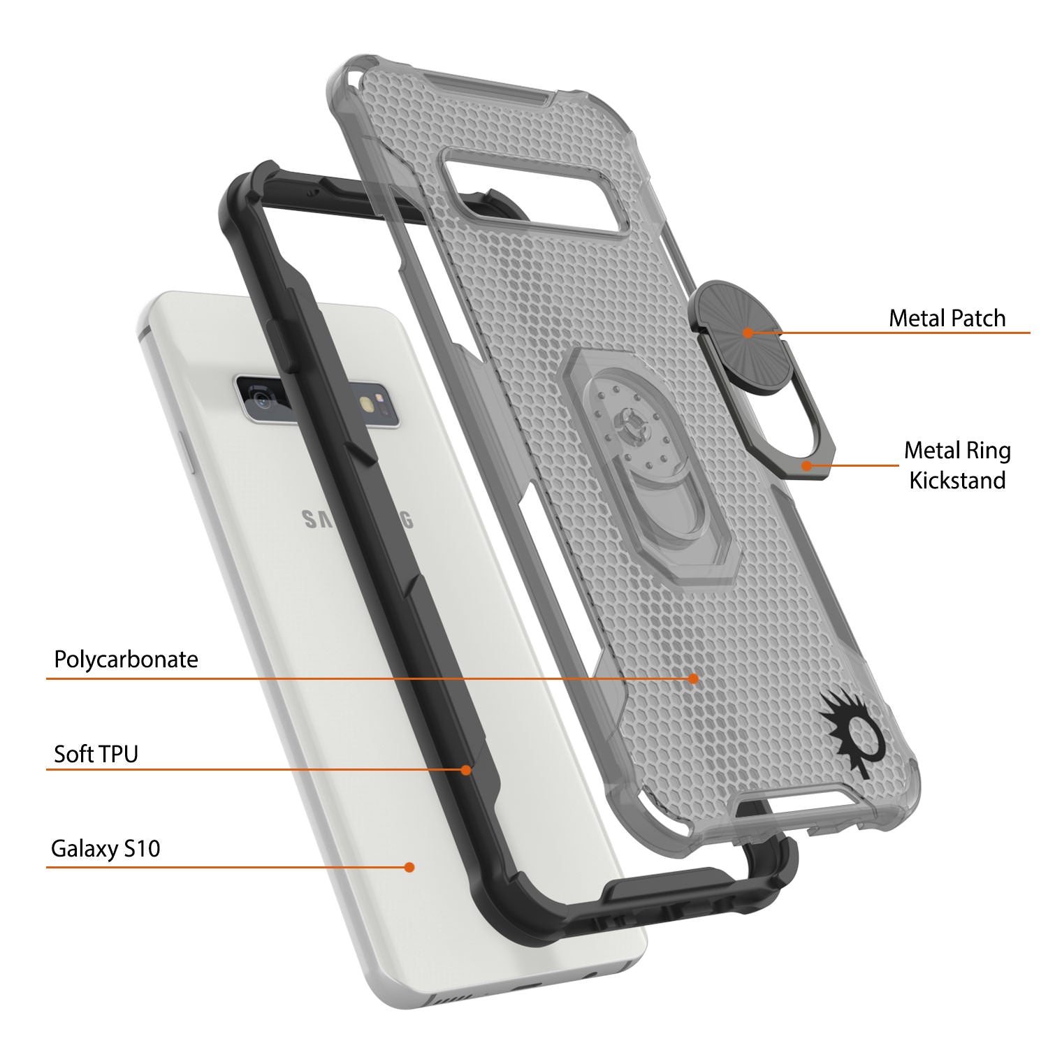 Punkcase Galaxy S10 Case [Magnetix 2.0 Series] Clear Protective TPU Cover W/Kickstand [Black]