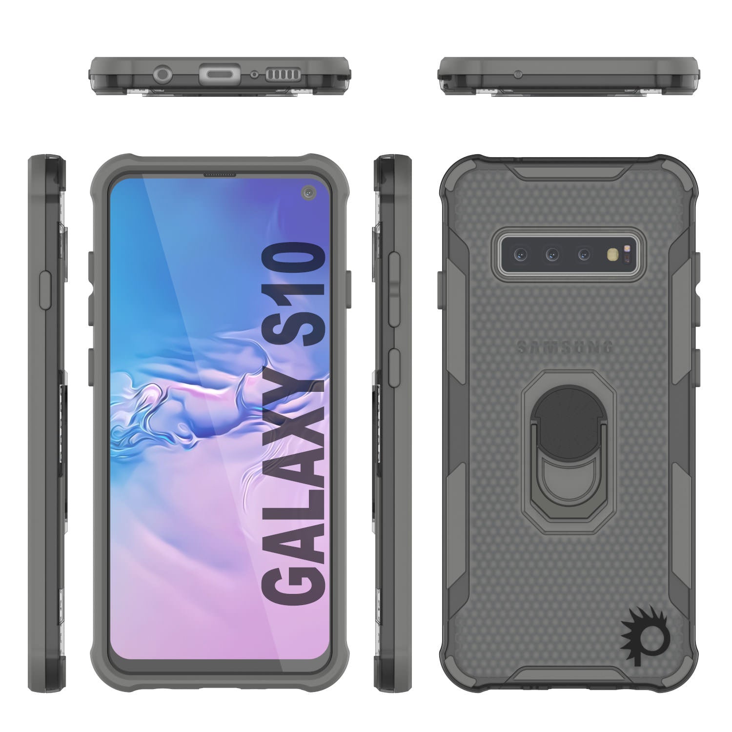 Punkcase Galaxy S10 Case [Magnetix 2.0 Series] Clear Protective TPU Cover W/Kickstand [Grey]