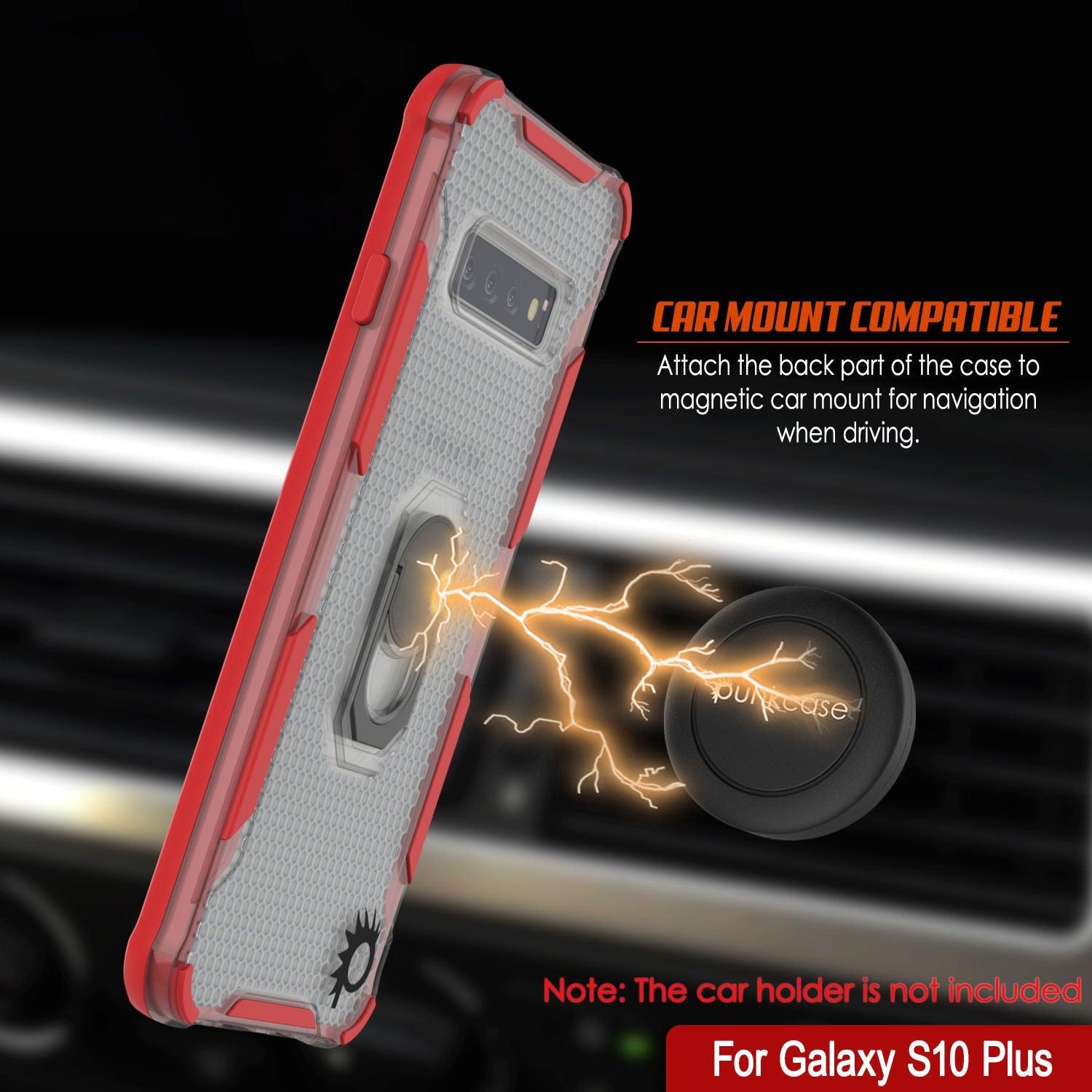 Punkcase Galaxy S10 Plus Case [Magnetix 2.0 Series] Clear Protective TPU Cover W/Kickstand [Red]