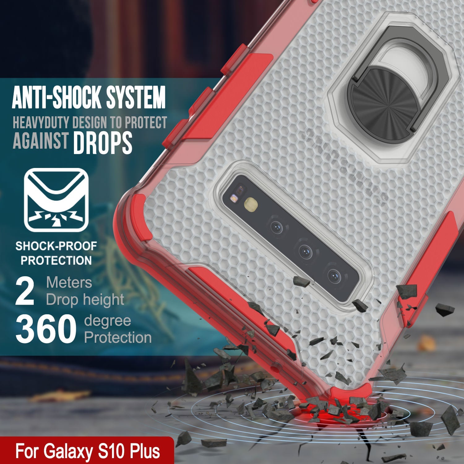 Punkcase Galaxy S10 Plus Case [Magnetix 2.0 Series] Clear Protective TPU Cover W/Kickstand [Red]