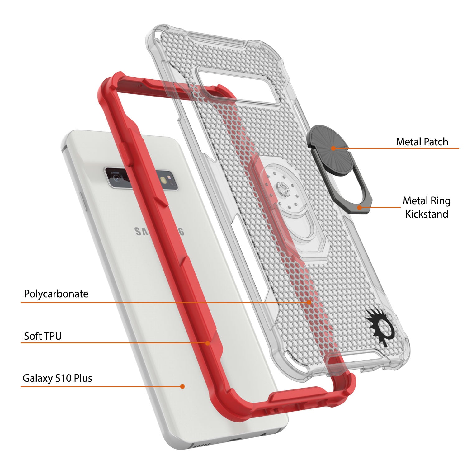 Punkcase Galaxy S10 Plus Case [Magnetix 2.0 Series] Clear Protective TPU Cover W/Kickstand [Red]