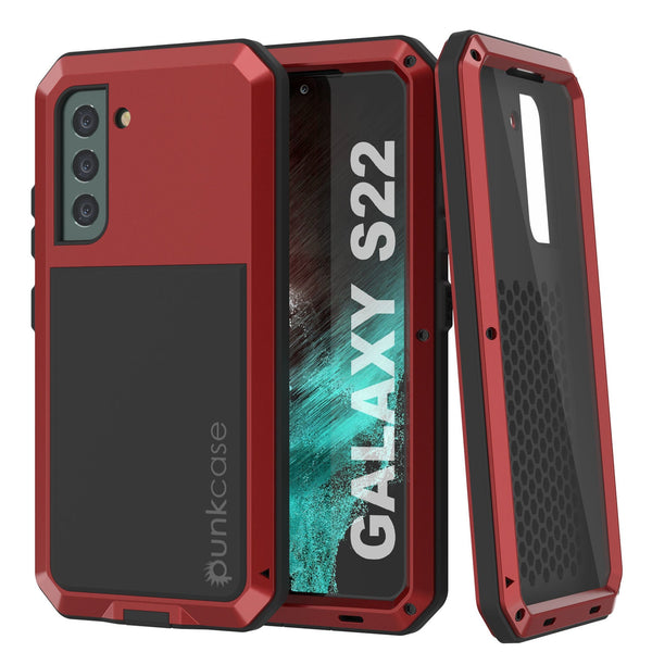Galaxy S22 Metal Case, Heavy Duty Military Grade Rugged Armor Cover [Red]