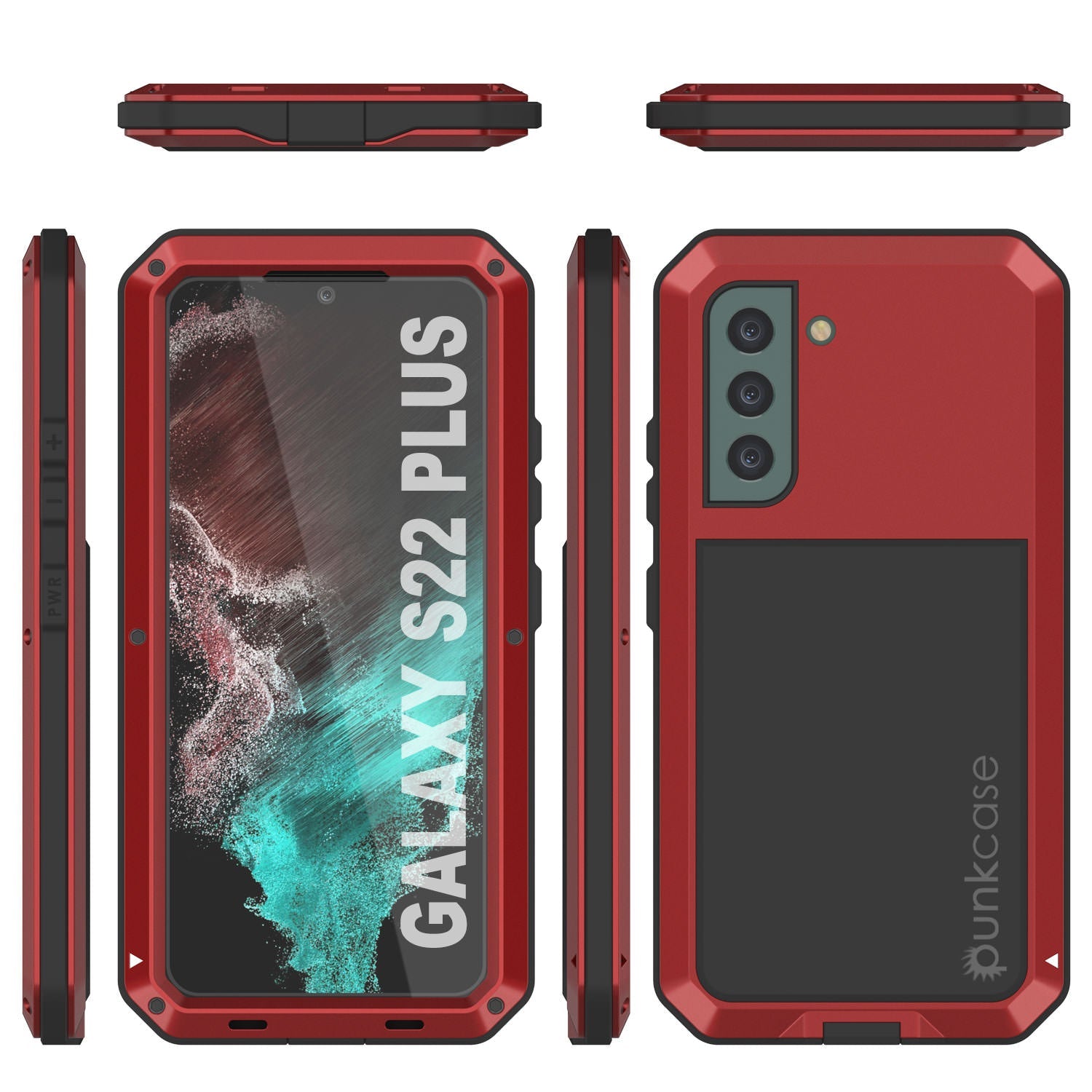 Galaxy S22+ Plus Metal Case, Heavy Duty Military Grade Rugged Armor Cover [Red]