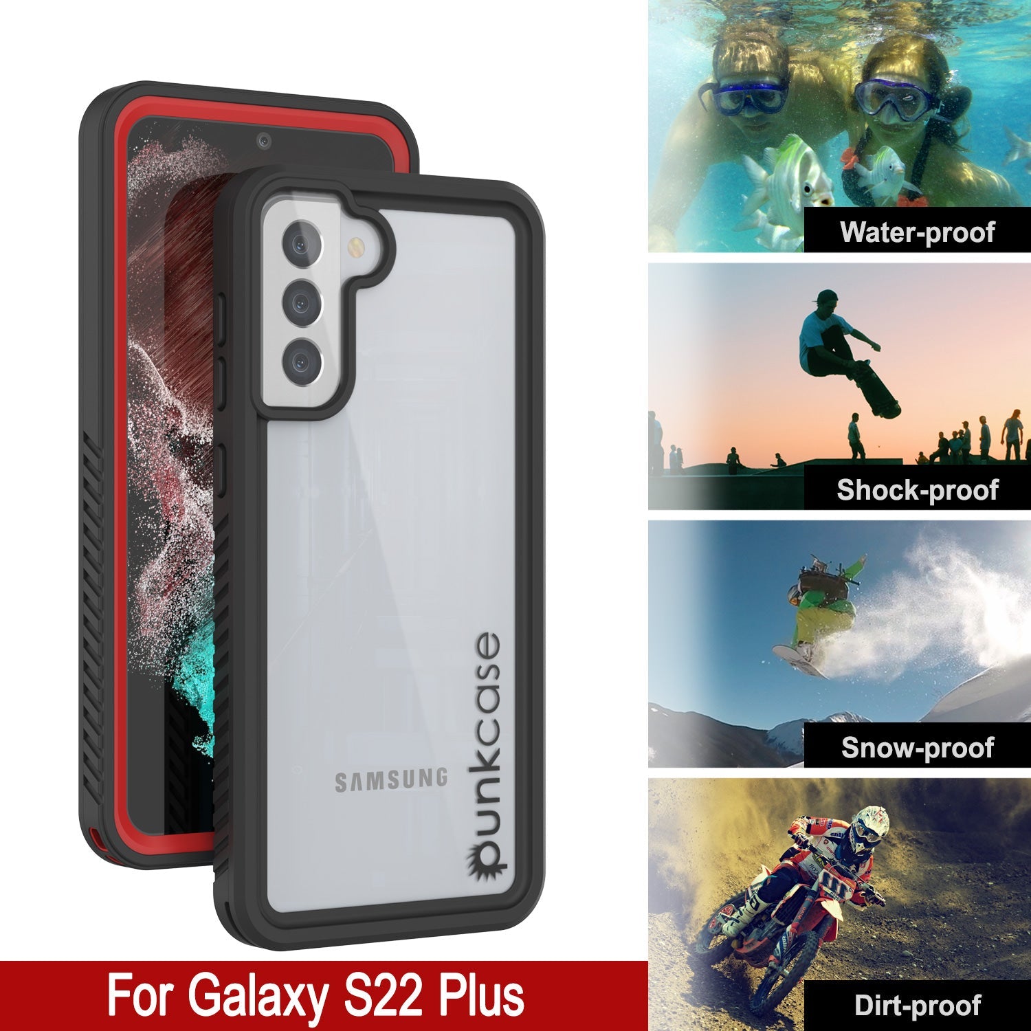 Galaxy S22+ Plus Water/ Shock/ Snowproof [Extreme Series] Slim Screen Protector Case [Red]