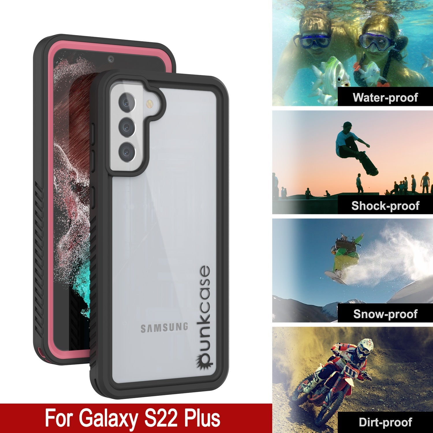 Galaxy S22+ Plus Water/ Shock/ Snowproof [Extreme Series] Slim Screen Protector Case [Pink]