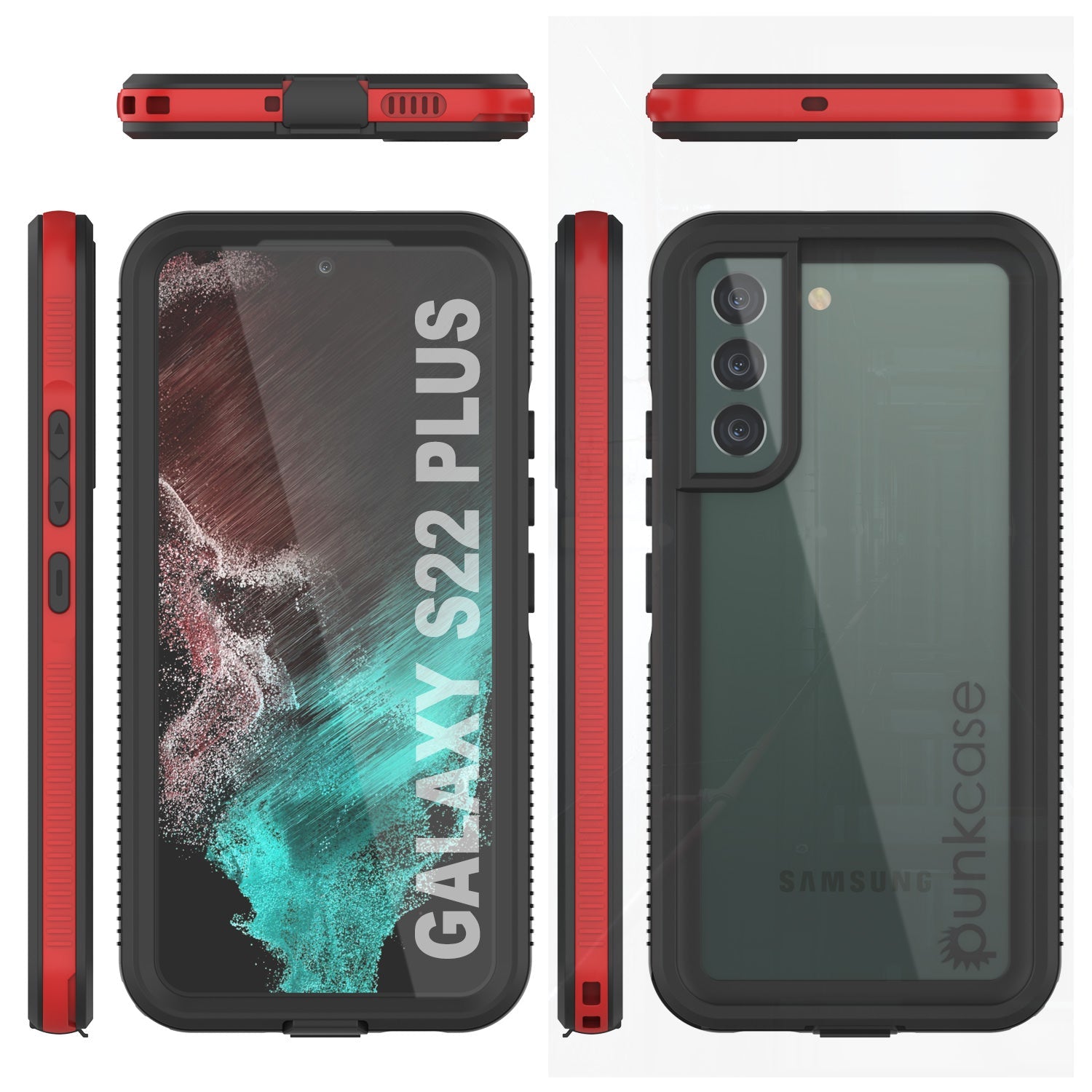 Galaxy S22+ Plus Waterproof Case PunkCase Ultimato Red Thin 6.6ft Underwater IP68 Shock/Snow Proof [Red]