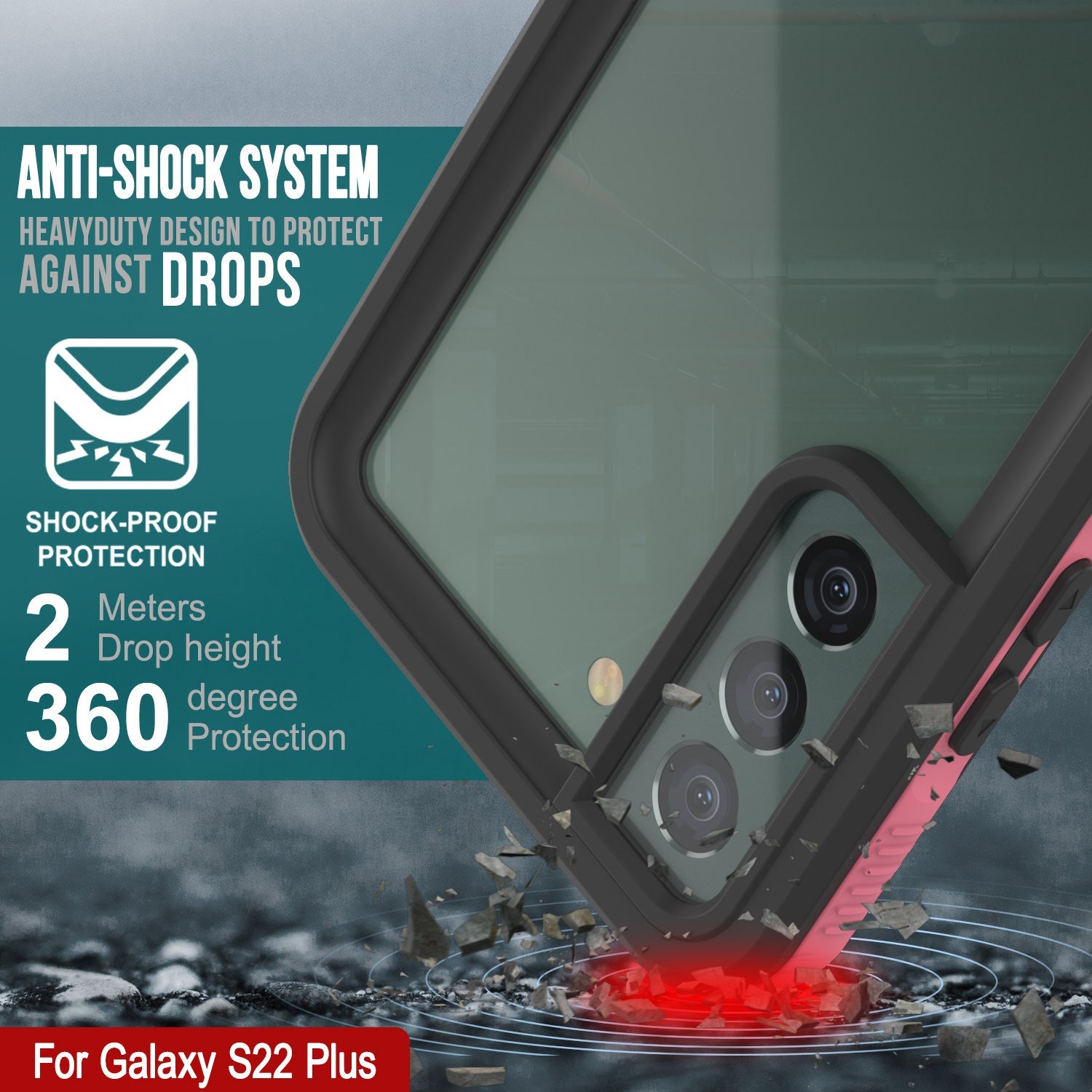 Galaxy S22+ Plus Waterproof Case PunkCase Ultimato Pink Thin 6.6ft Underwater IP68 Shock/Snow Proof [Pink]