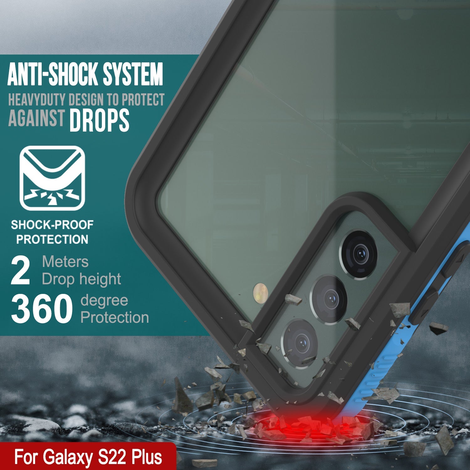Galaxy S22+ Plus Waterproof Case PunkCase Ultimato Light Blue Thin 6.6ft Underwater IP68 ShockProof [Blue]