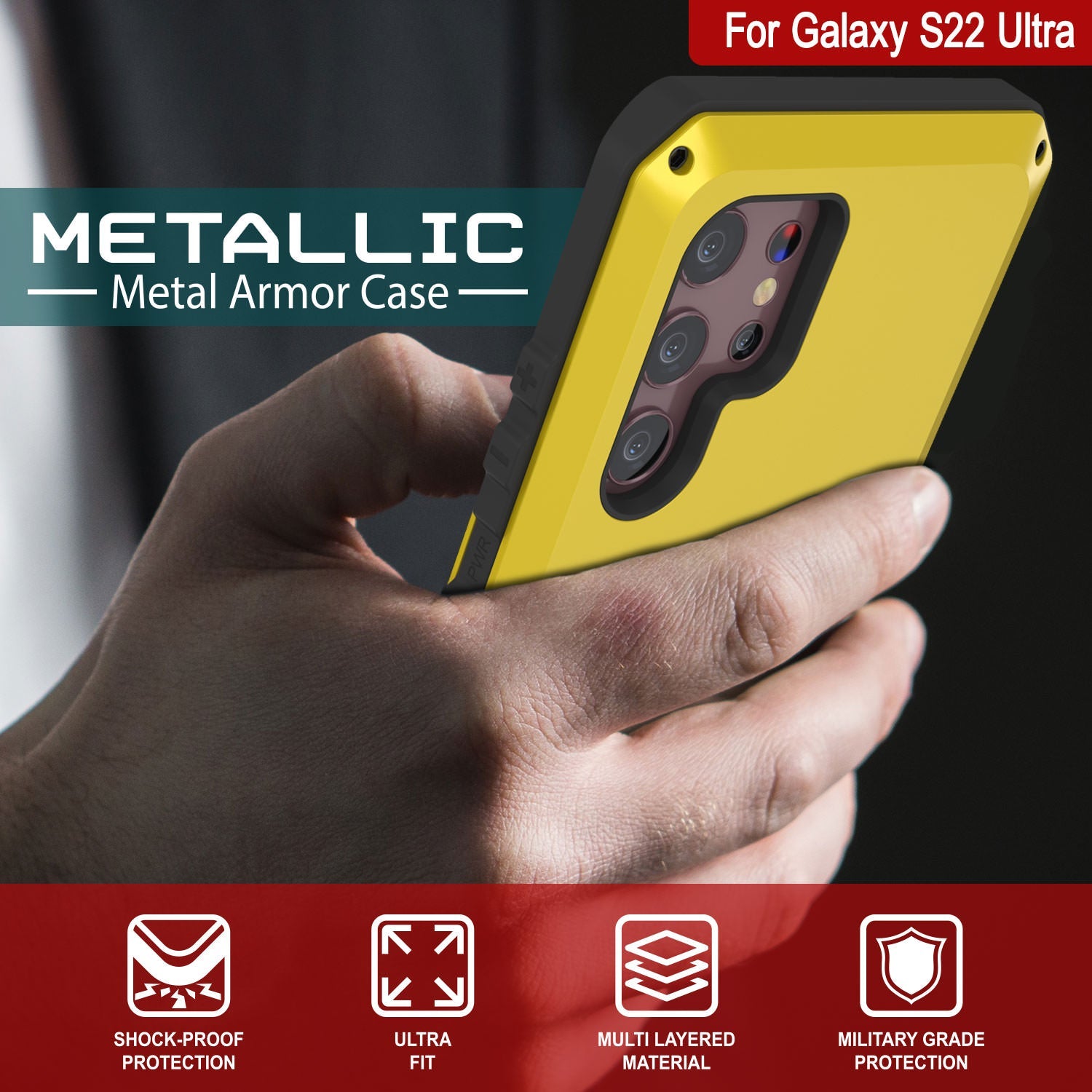 Galaxy S22 Ultra Metal Case, Heavy Duty Military Grade Rugged Armor Cover [Neon]