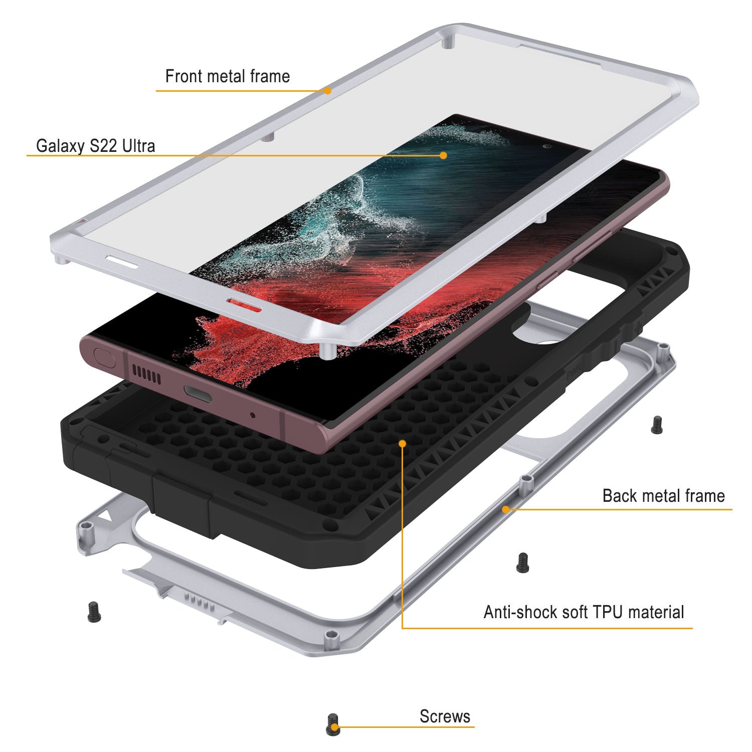 Galaxy S22 Ultra Metal Case, Heavy Duty Military Grade Rugged Armor Cover [White]