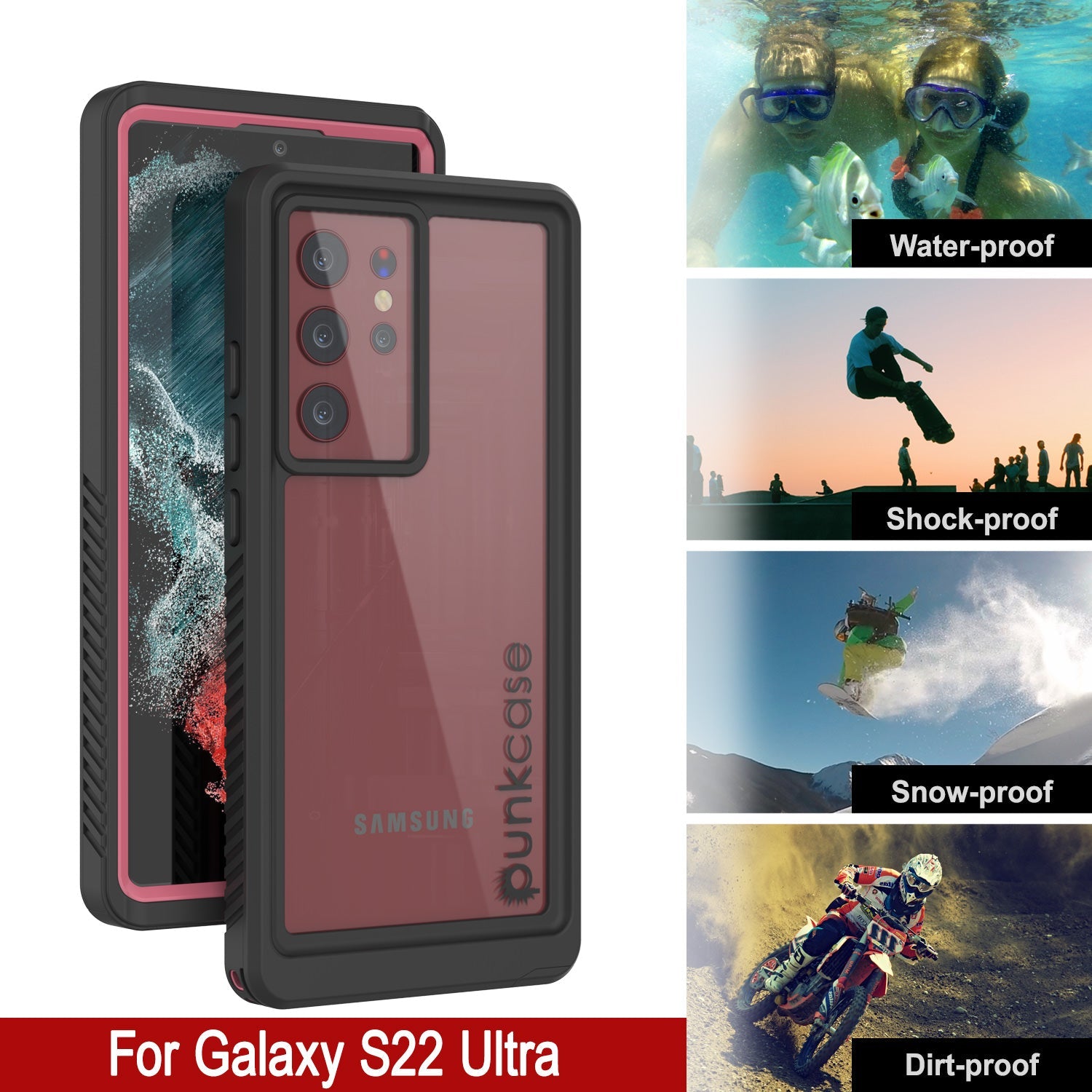 Galaxy S22 Ultra Water/ Shock/ Snowproof [Extreme Series] Slim Screen Protector Case [Pink]