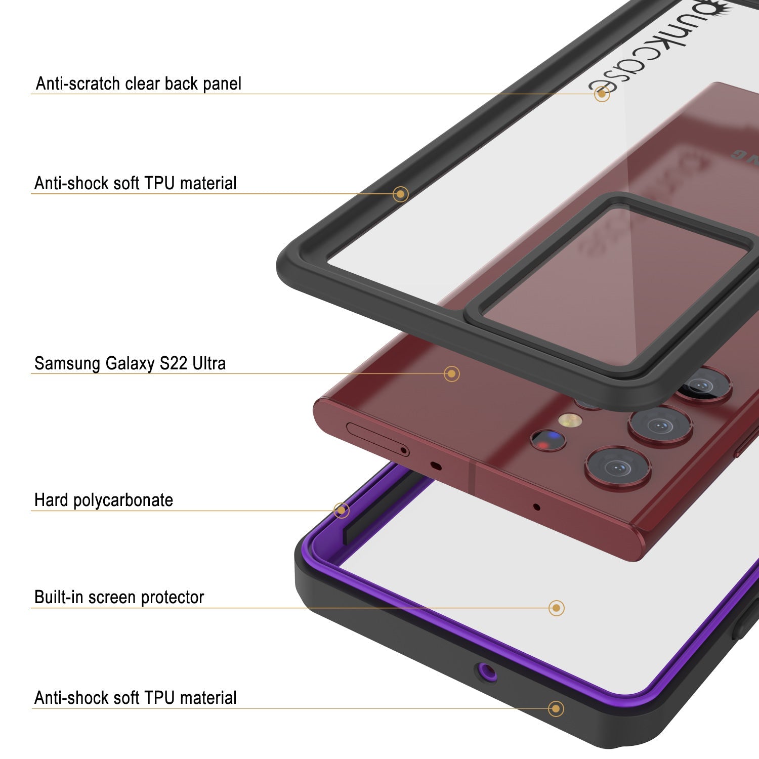 Galaxy S22 Ultra Water/ Shockproof [Extreme Series] Slim Screen Protector Case [Purple]