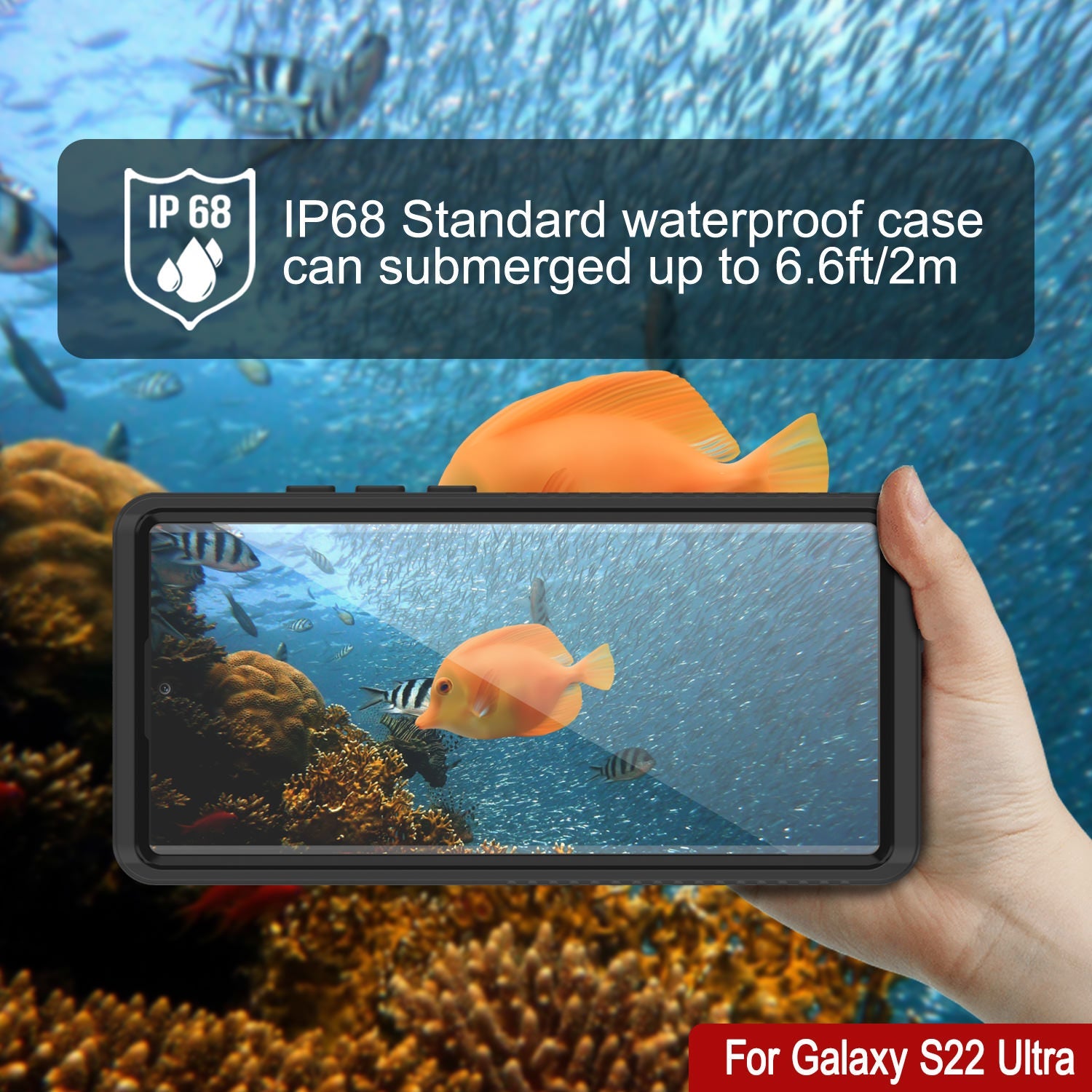 Waterproof Galaxy S22 Ultra Case with Screen Protector - Black