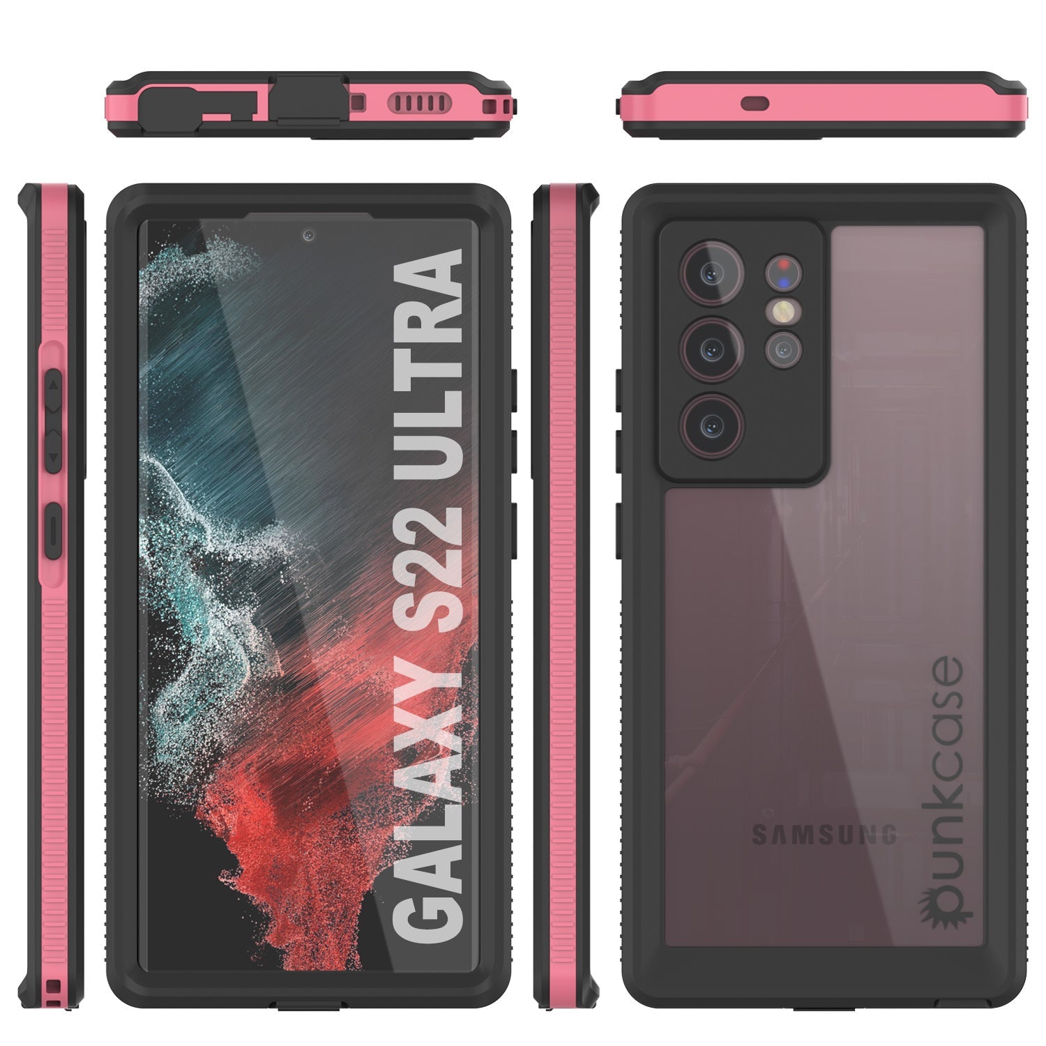 Galaxy S22 Ultra Waterproof Case PunkCase Ultimato Pink Thin 6.6ft Underwater IP68 Shock/Snow Proof [Pink]