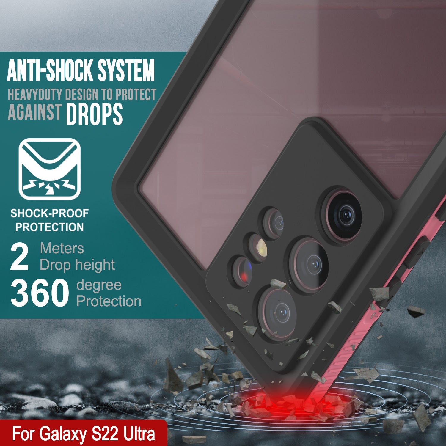 Galaxy S22 Ultra Waterproof Case PunkCase Ultimato Pink Thin 6.6ft Underwater IP68 Shock/Snow Proof [Pink]