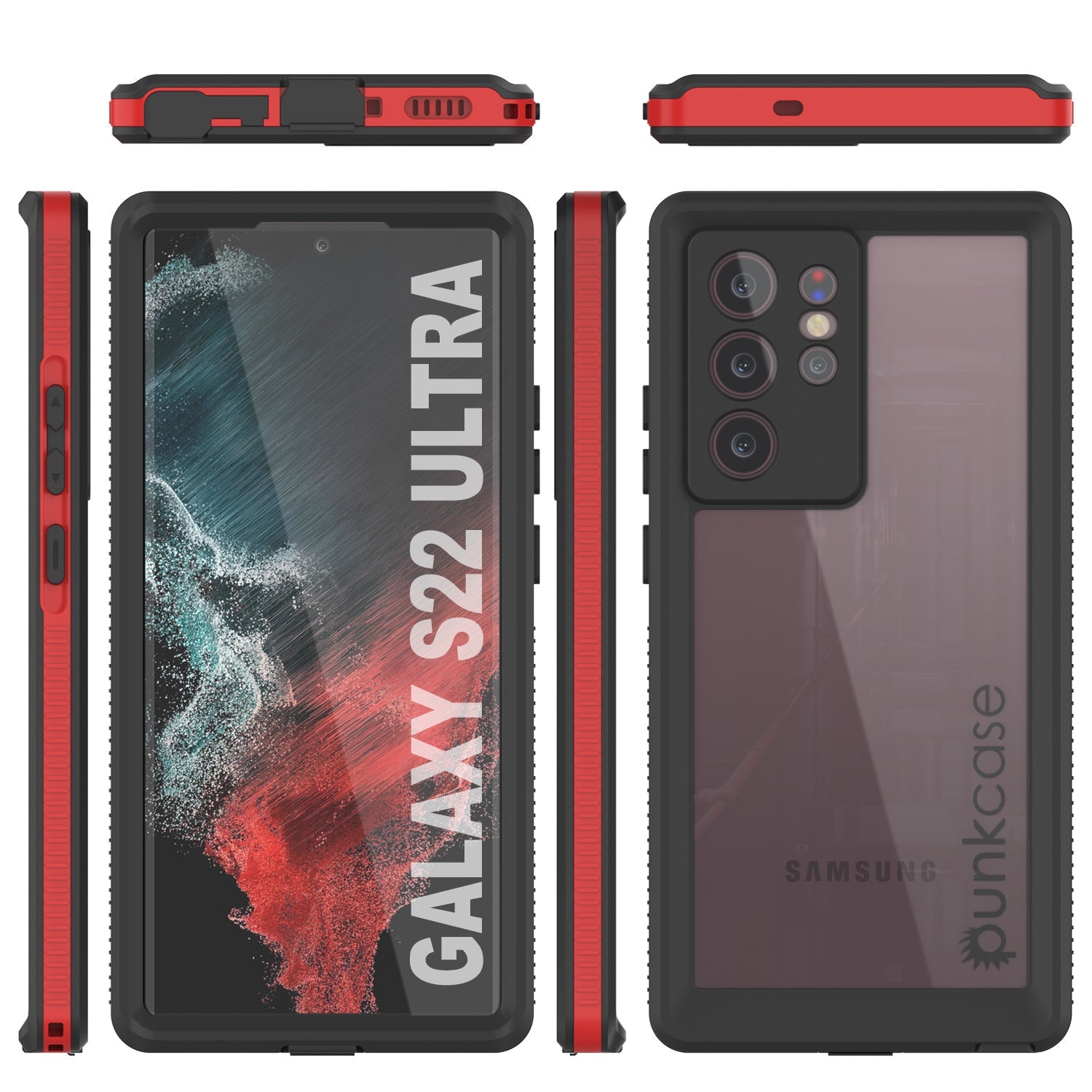 Galaxy S22 Ultra Waterproof Case PunkCase Ultimato Red Thin 6.6ft Underwater IP68 Shock/Snow Proof [Red]