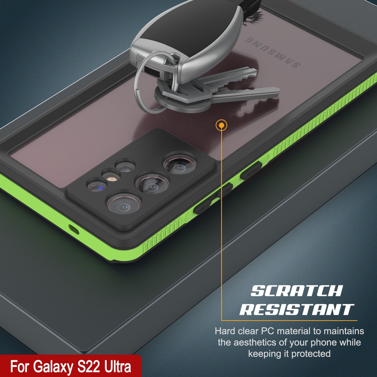 Galaxy S22 Ultra Waterproof Case PunkCase Ultimato Light Green Thin 6.6ft Underwater IP68 ShockProof [Green]