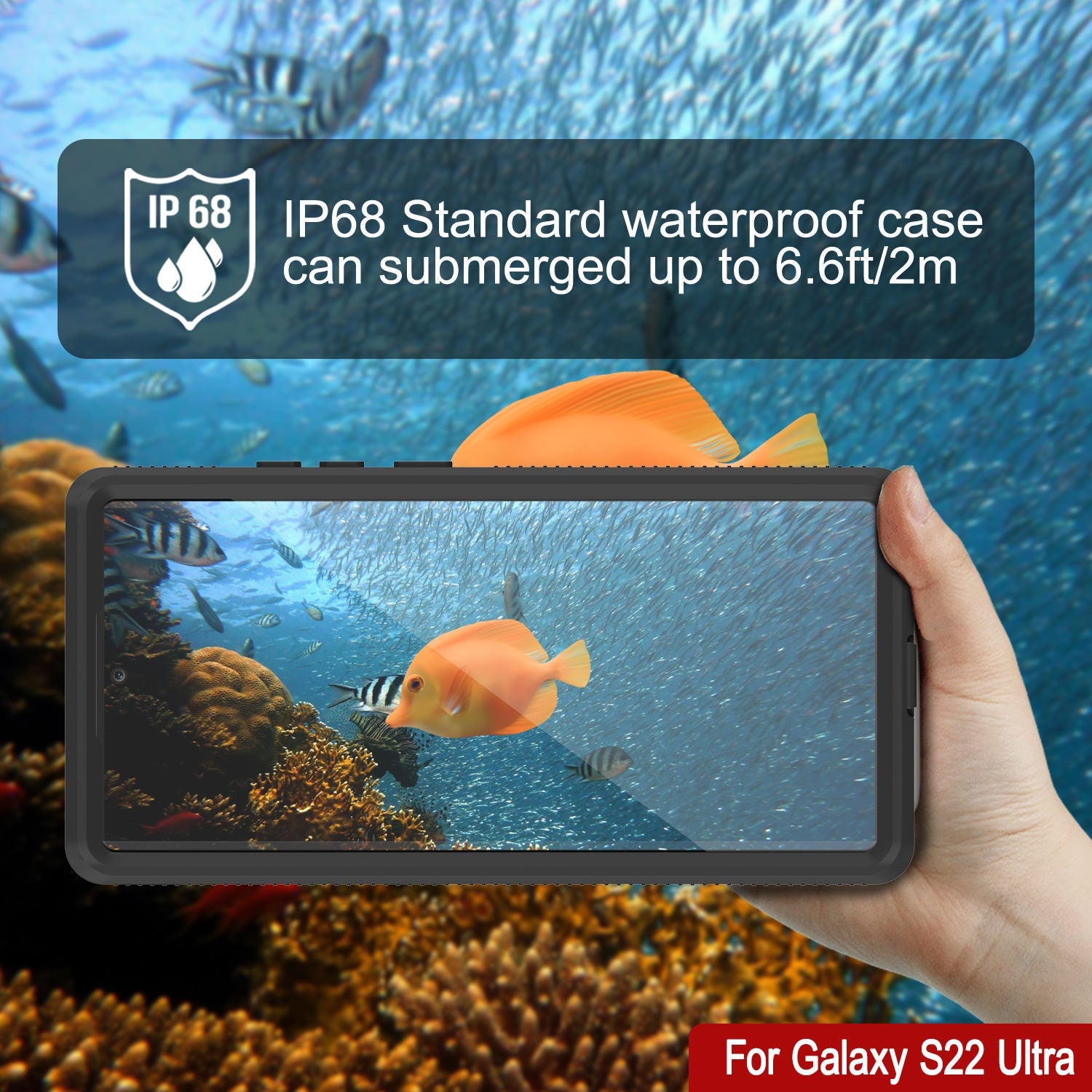 Galaxy S22 Ultra Waterproof Case PunkCase Ultimato Red Thin 6.6ft Underwater IP68 Shock/Snow Proof [Red]