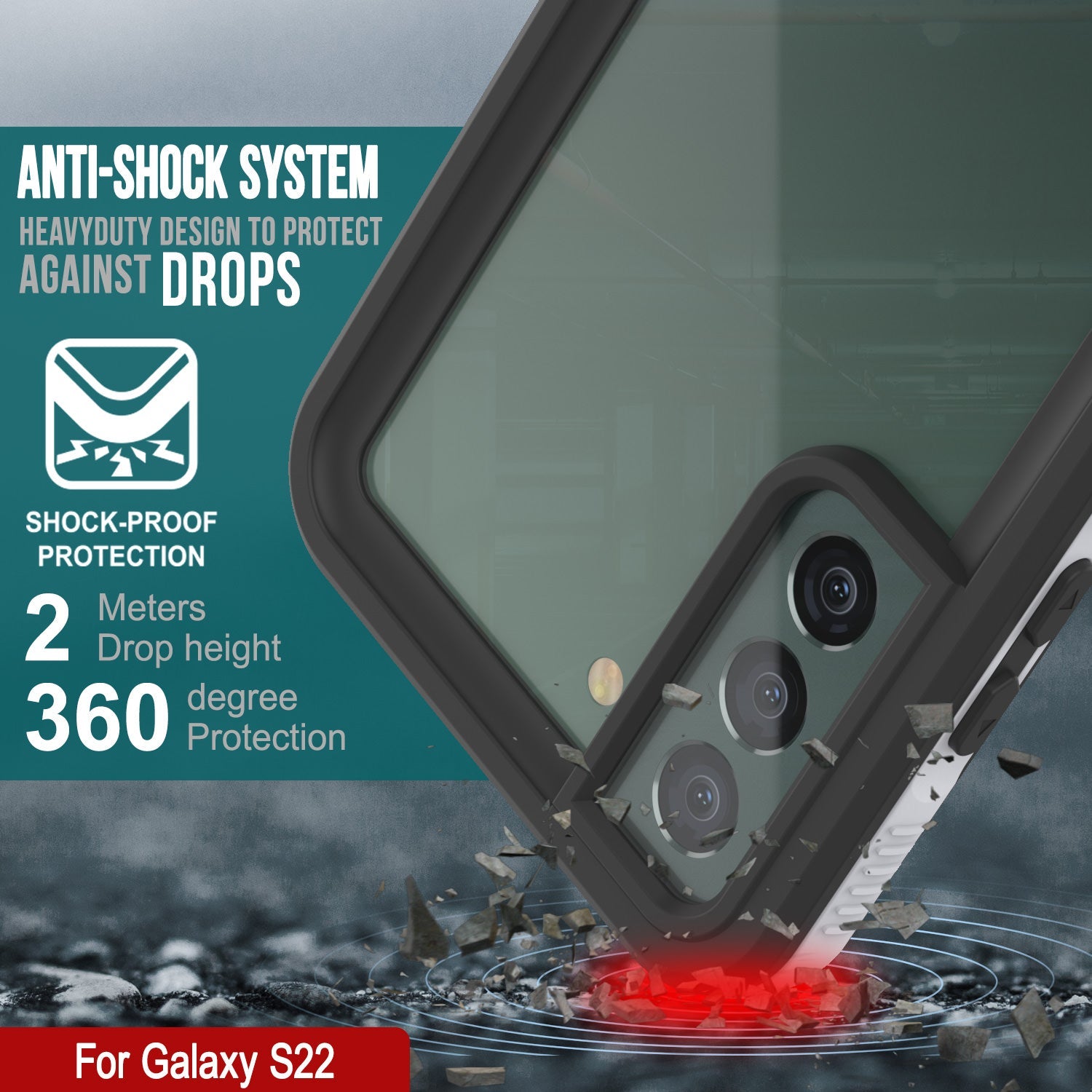 Galaxy S22 Waterproof Case, Punkcase Ultimato White Thin 6.6ft Underwater IP68 Shock/Snow Proof [White]
