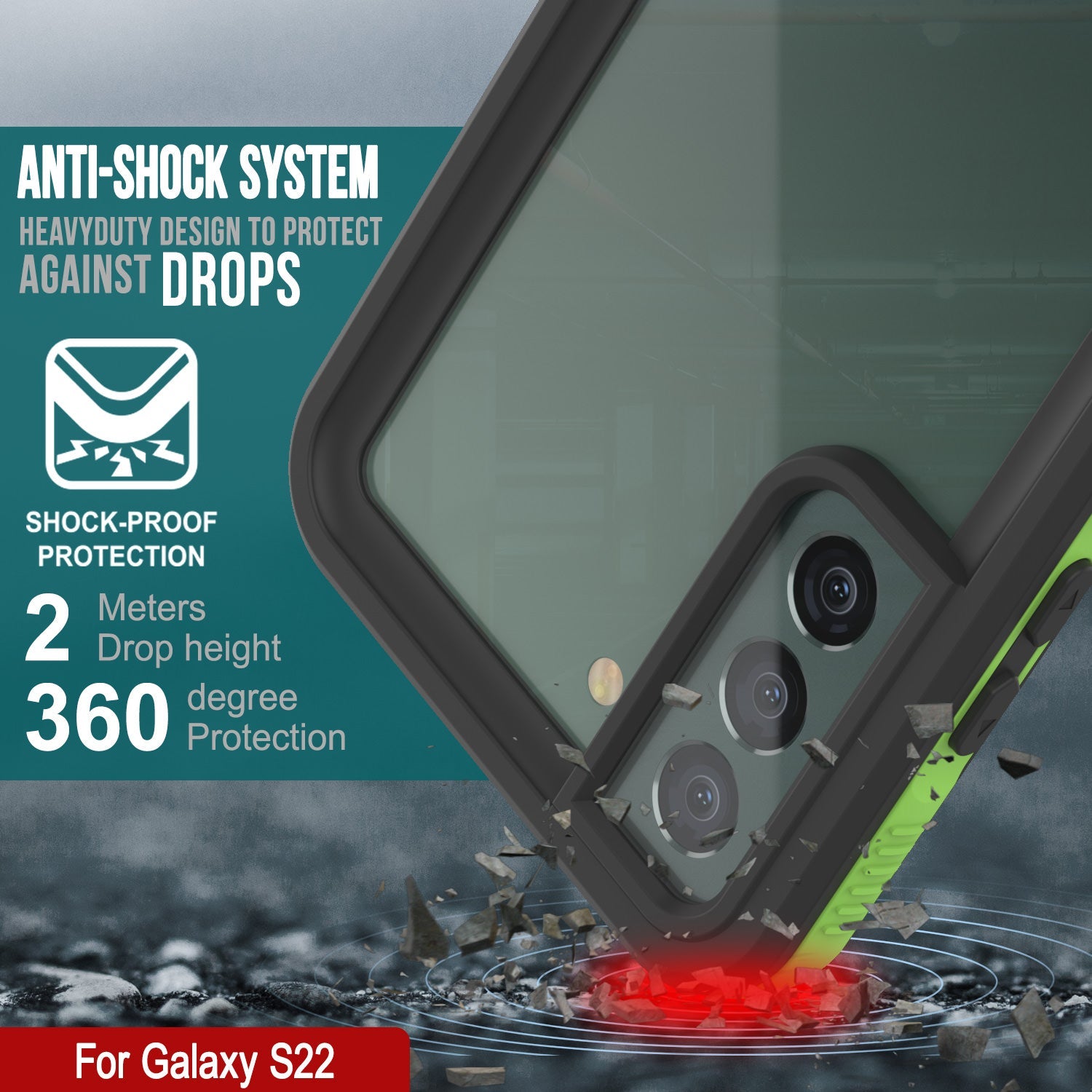 Galaxy S22 Waterproof Case PunkCase Ultimato Light Green Thin 6.6ft Underwater IP68 ShockProof [Green]