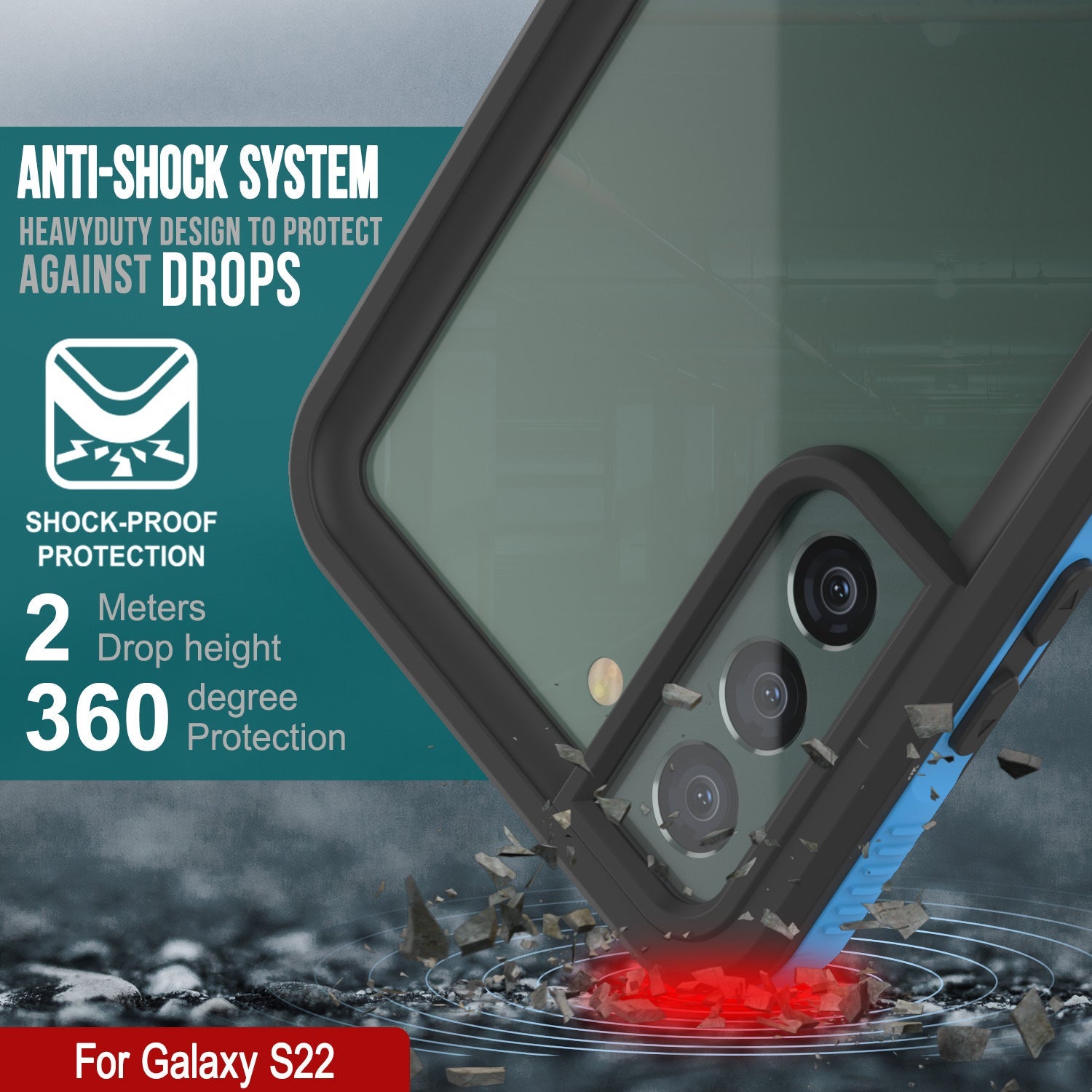 Galaxy S22 Waterproof Case PunkCase Ultimato Light Blue Thin 6.6ft Underwater IP68 ShockProof [Blue]