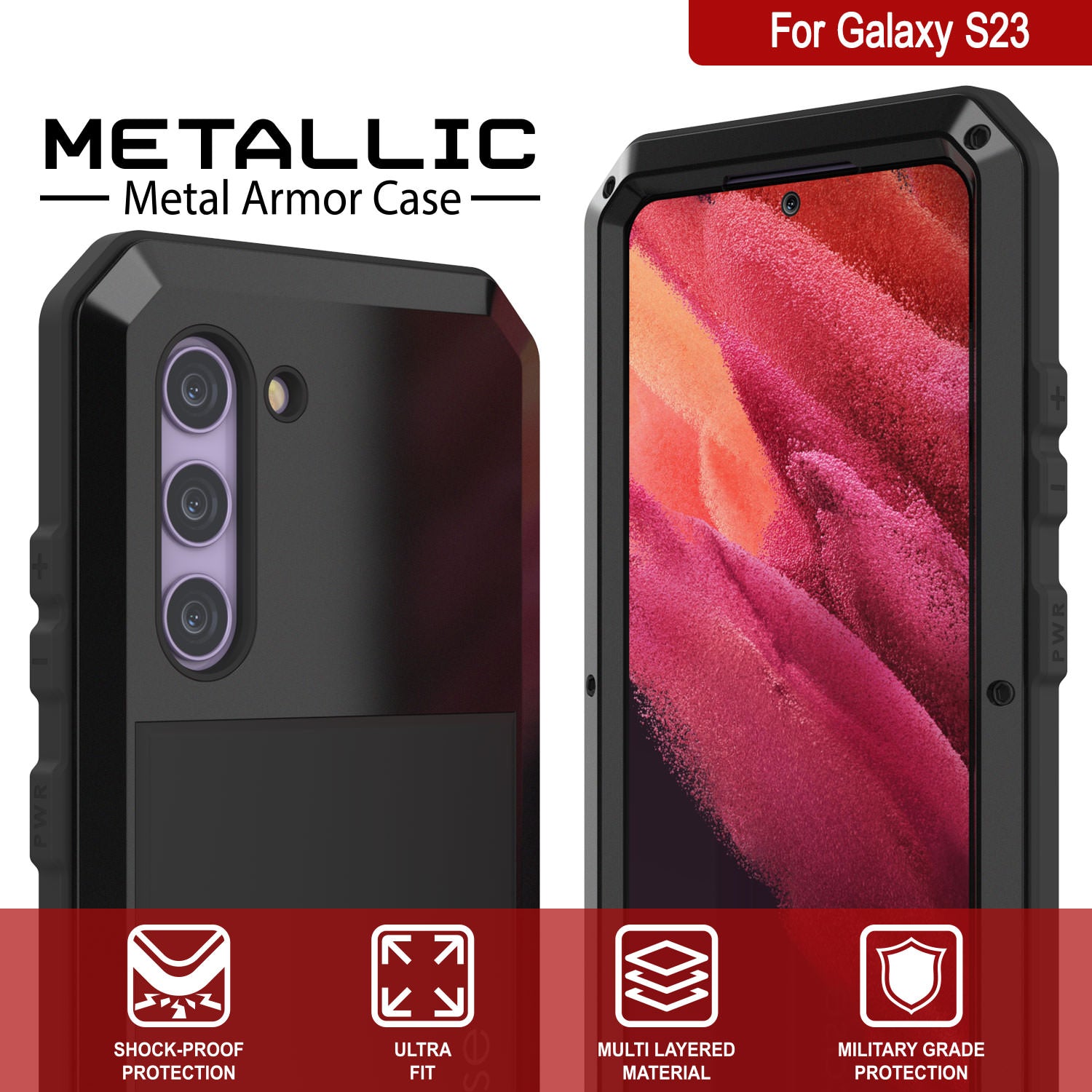 Galaxy S23 Metal Case, Heavy Duty Military Grade Armor Cover [shock proof] Full Body Hard [Black]
