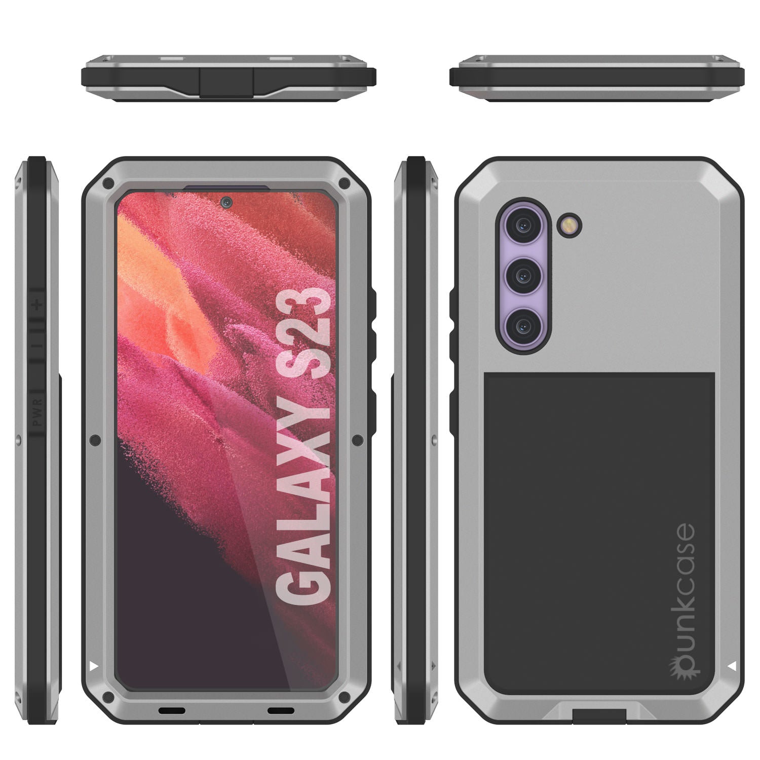 Galaxy S23 Metal Case, Heavy Duty Military Grade Armor Cover [shock proof] Full Body Hard [Silver]