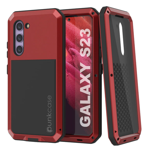 Galaxy S23 Metal Case, Heavy Duty Military Grade Armor Cover [shock proof] Full Body Hard [Red]