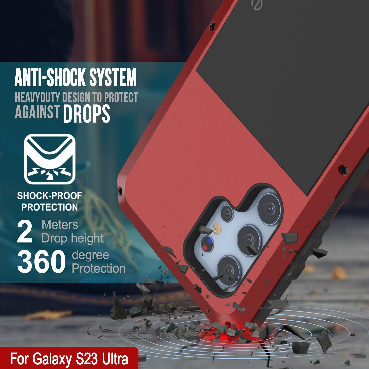 Galaxy S23 Ultra Metal Case, Heavy Duty Military Grade Armor Cover [shock proof] Full Body Hard [Red]