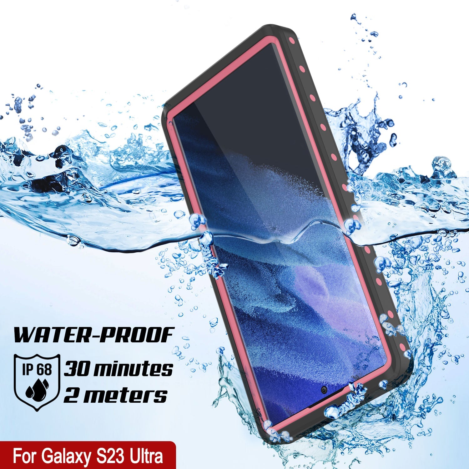 Galaxy S23 Ultra Waterproof Case PunkCase StudStar Pink Thin 6.6ft Underwater IP68 Shock/Snow Proof