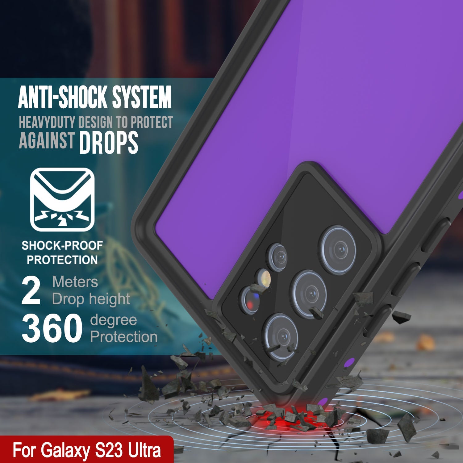 Galaxy S23 Ultra Waterproof Case PunkCase StudStar Purple Thin 6.6ft Underwater IP68 Shock/Snow Proof