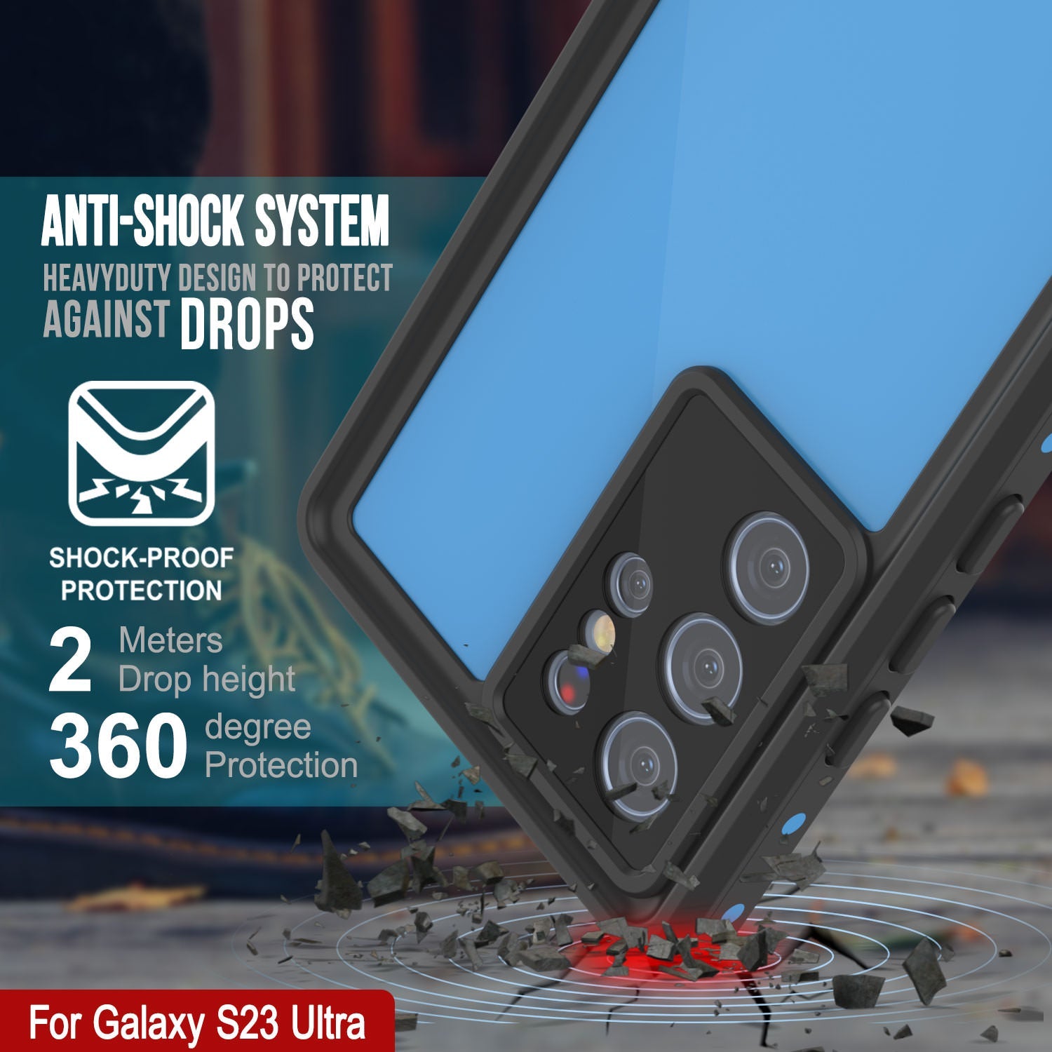 Galaxy S23 Ultra Waterproof Case PunkCase StudStar Light Blue Thin 6.6ft Underwater IP68 ShockProof