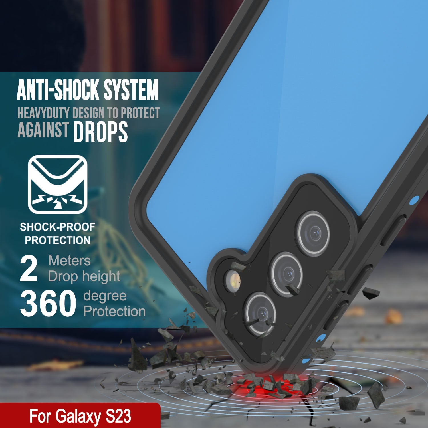 Galaxy S23 Waterproof Case PunkCase StudStar Light Blue Thin 6.6ft Underwater IP68 ShockProof